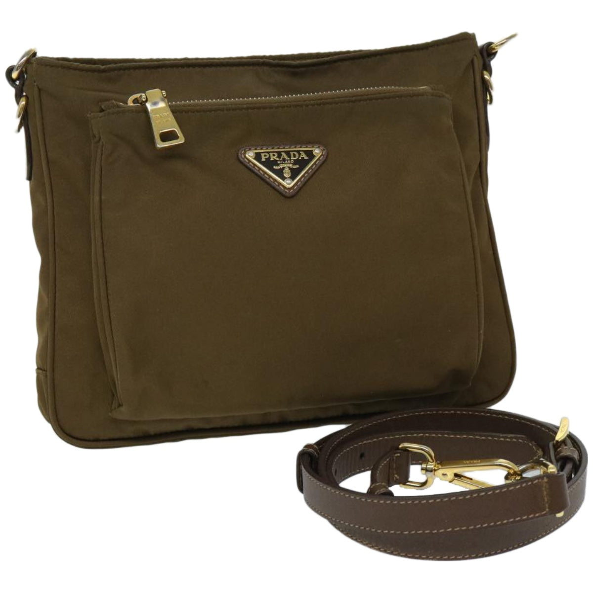 Shop Prada Tessuto Brown Synthetic Shoulder Bag ()