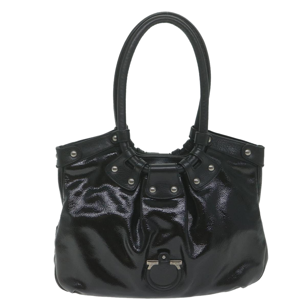 image of Salvatore Ferragamo Black Patent Leather Shoulder Bag (Pre-Owned)