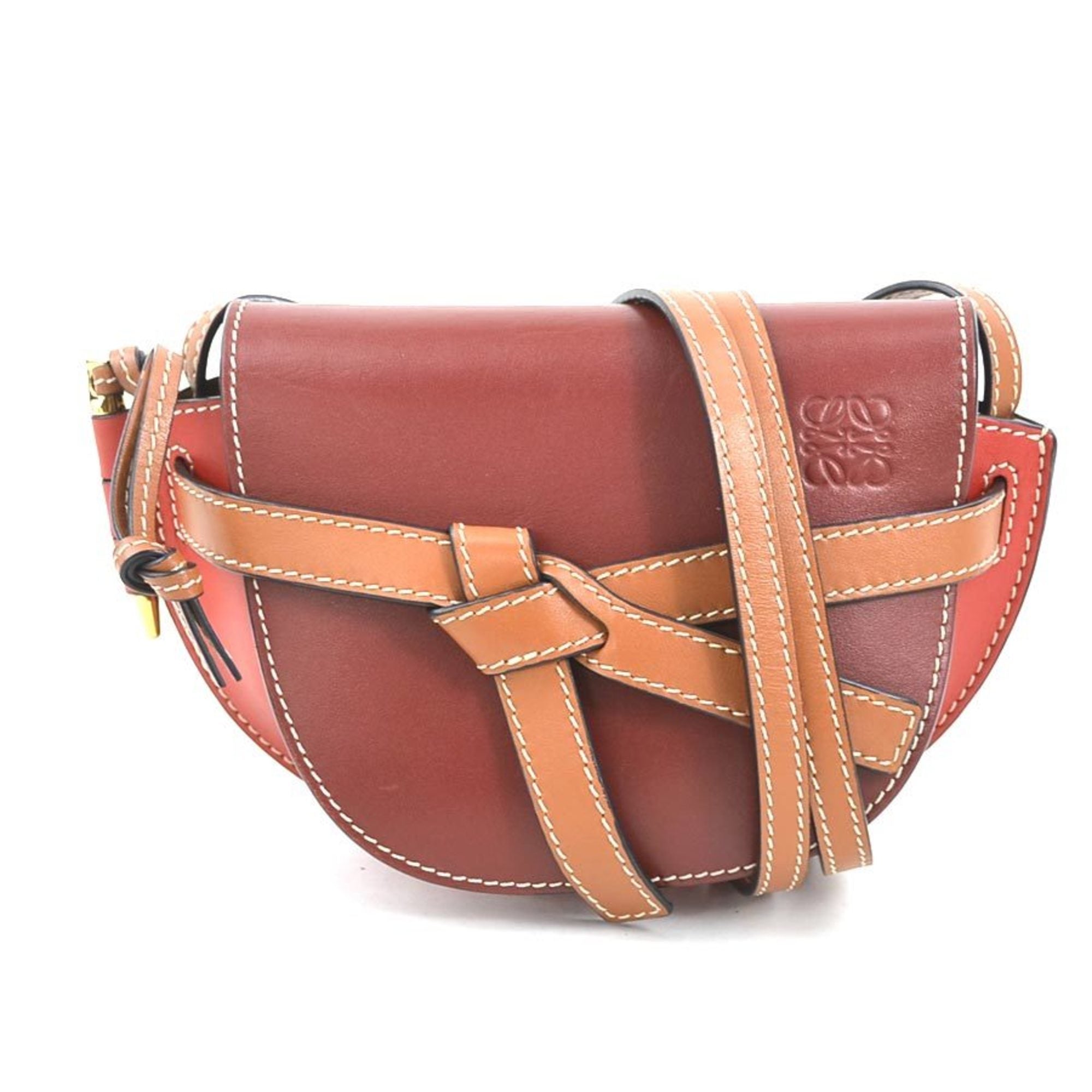Pre-owned Loewe Brown Burgundy Red Color Leather Shoulder Bag () In Multi