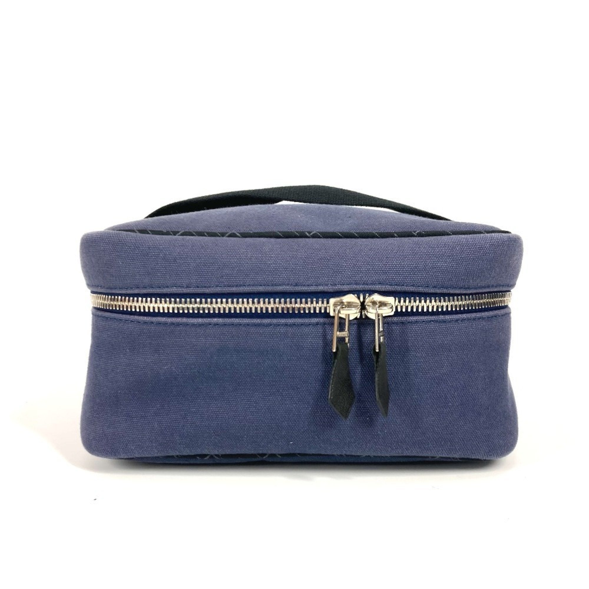 Pre-owned Hermes Black Navy Canvas Handbag Pouch Vanity Bag ()