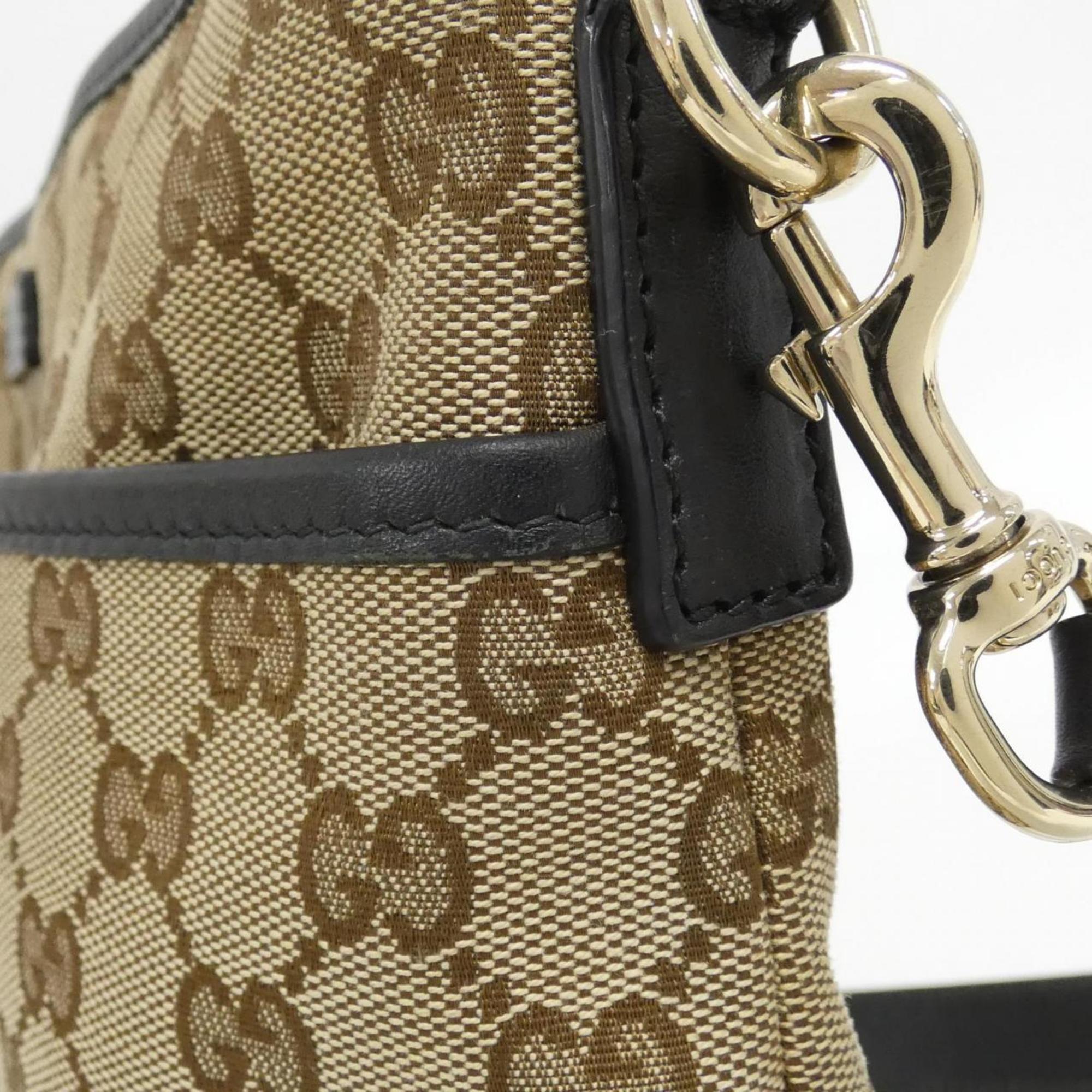 Pre-owned Gucci Beige Black Gg Canvas Shoulder Bag ()
