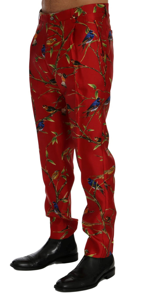 Dolce & Gabbana Red Satin Silk High Waist Wide Leg Women's Pants
