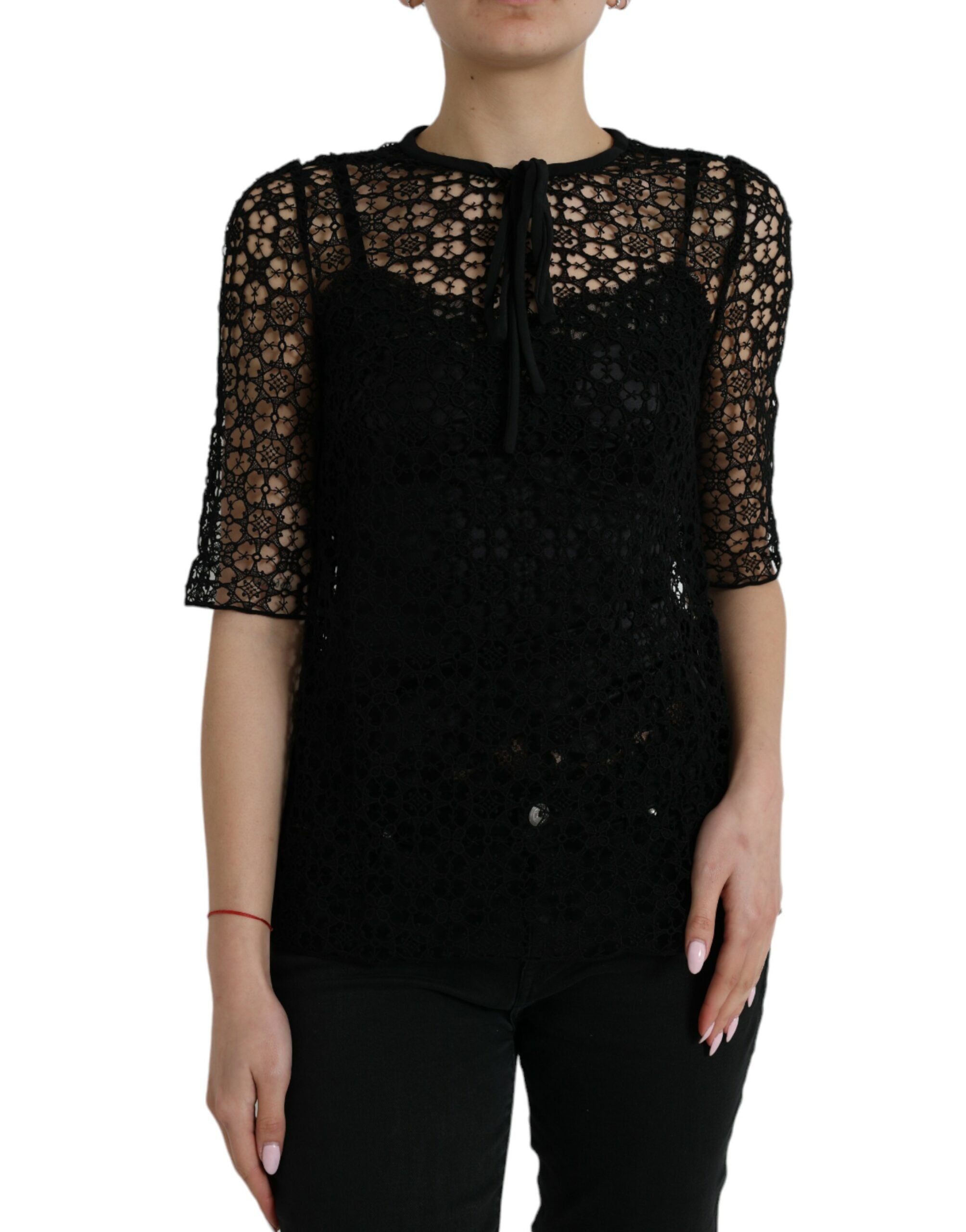 Dolce & Gabbana Elegant Floral Lace Blouse Women's Top In Black