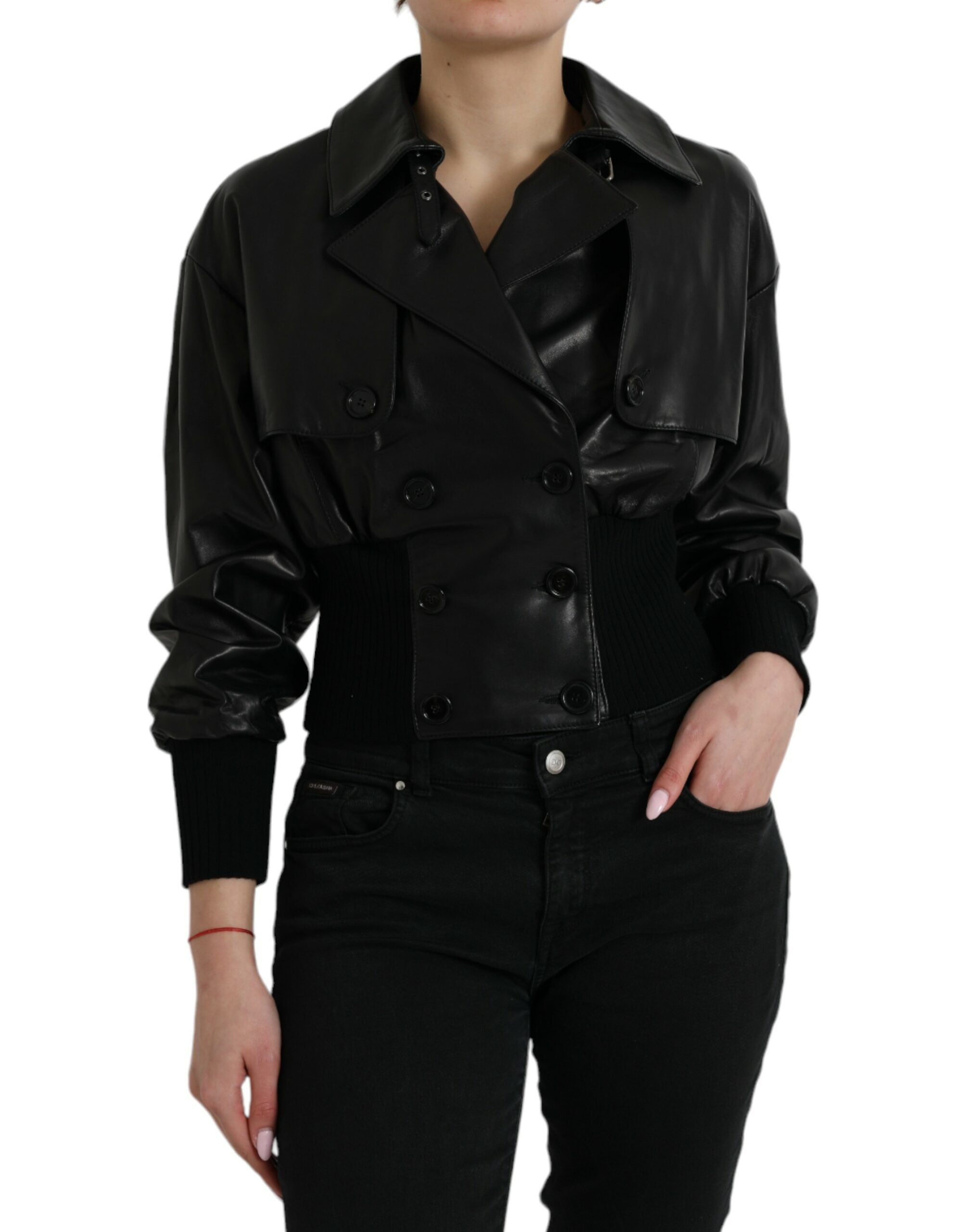 Shop Dolce & Gabbana Elegant Black Leather Blouson Women's Jacket