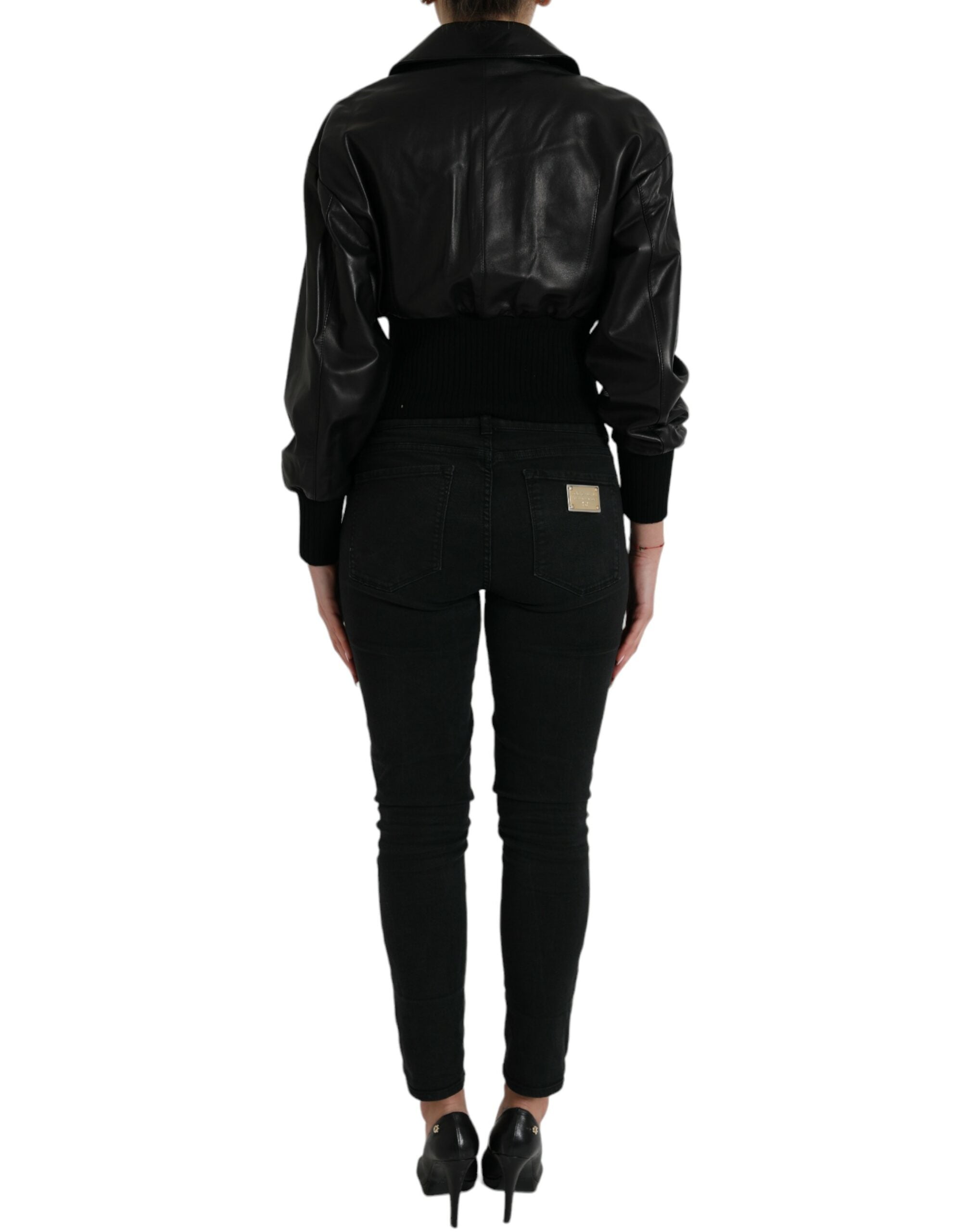 Shop Dolce & Gabbana Elegant Black Leather Blouson Women's Jacket