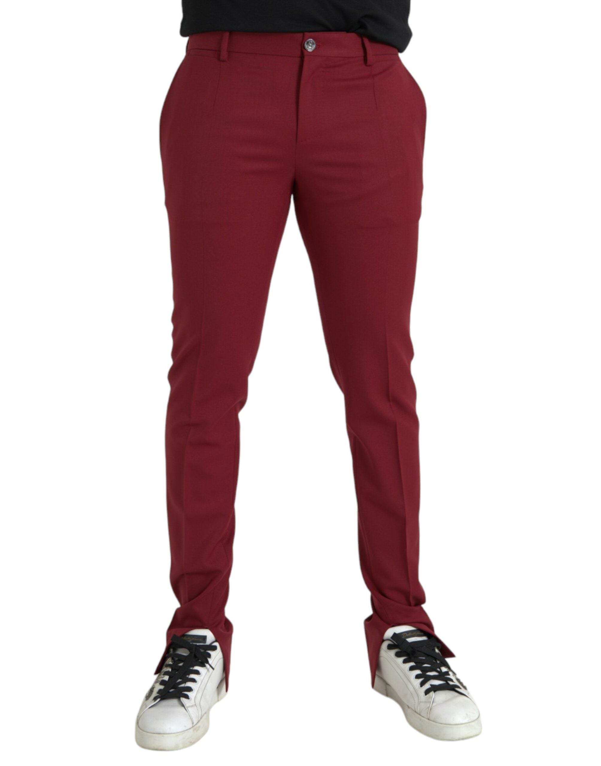 Dolce & Gabbana Red Wool Men Slim Fit Dress Men's Pants In Burgundy