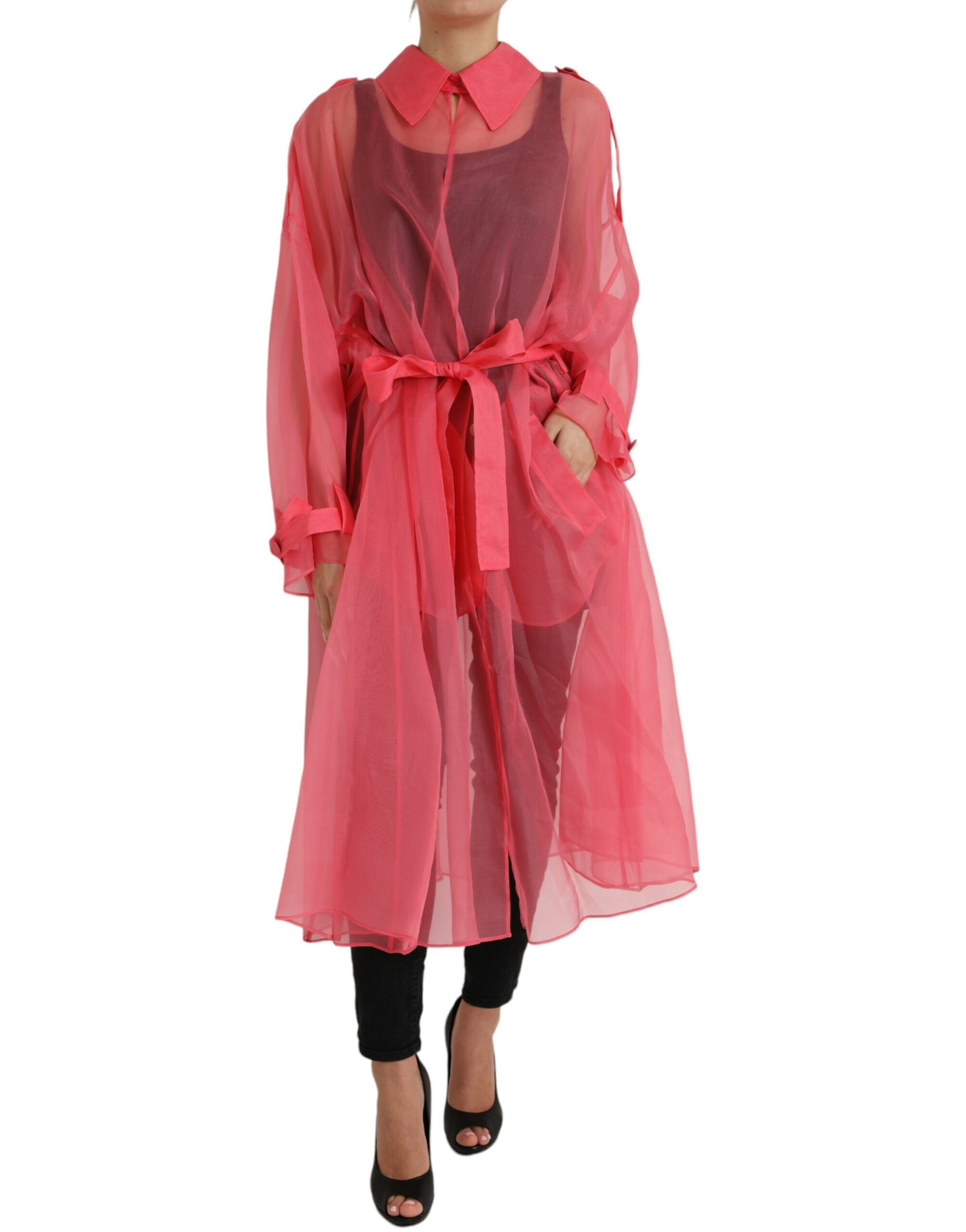 Shop Dolce & Gabbana Elegant Pink Silk Long Women's Jacket