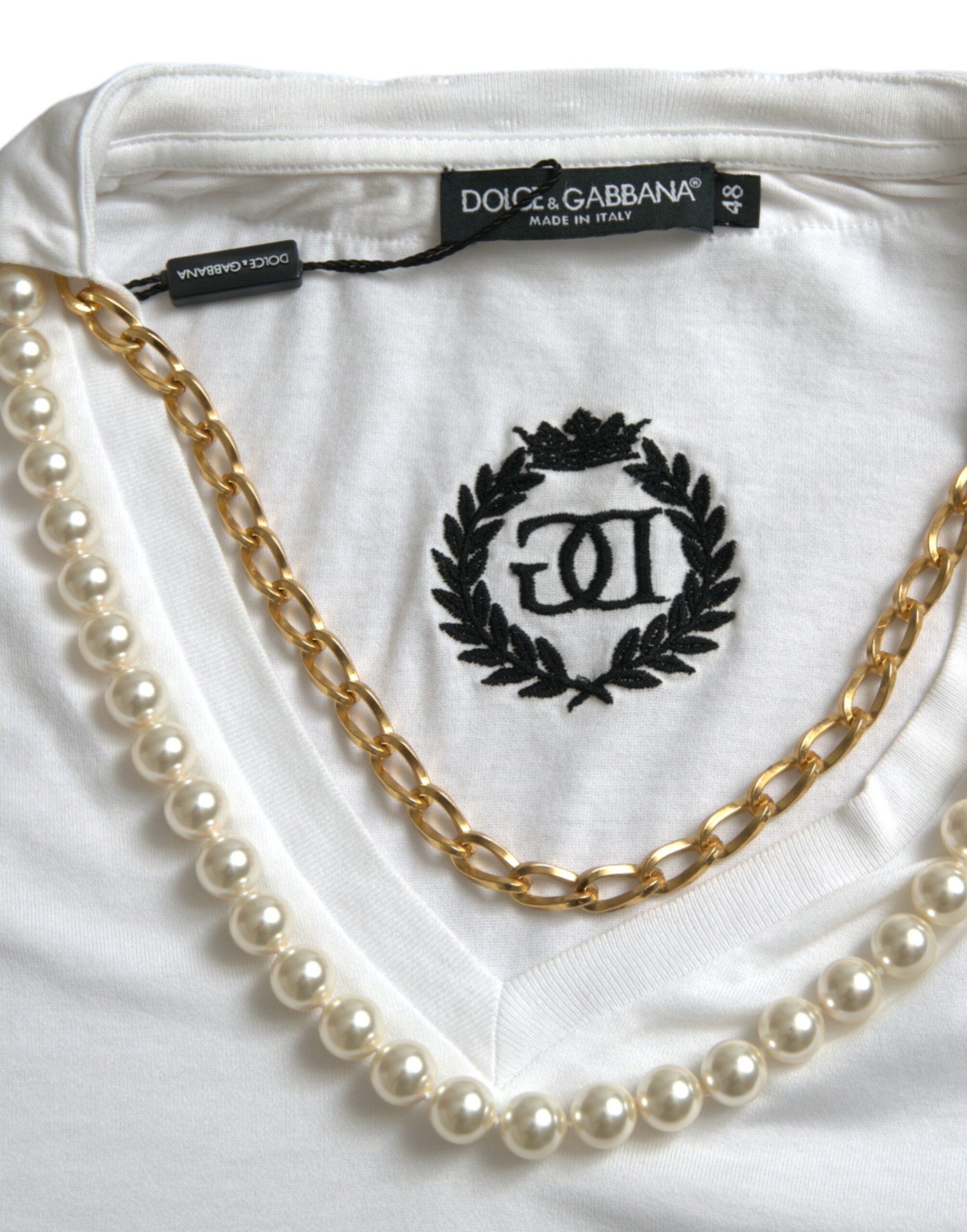 Shop Dolce & Gabbana Elegant White Cotton Tee With Necklace Women's Detail