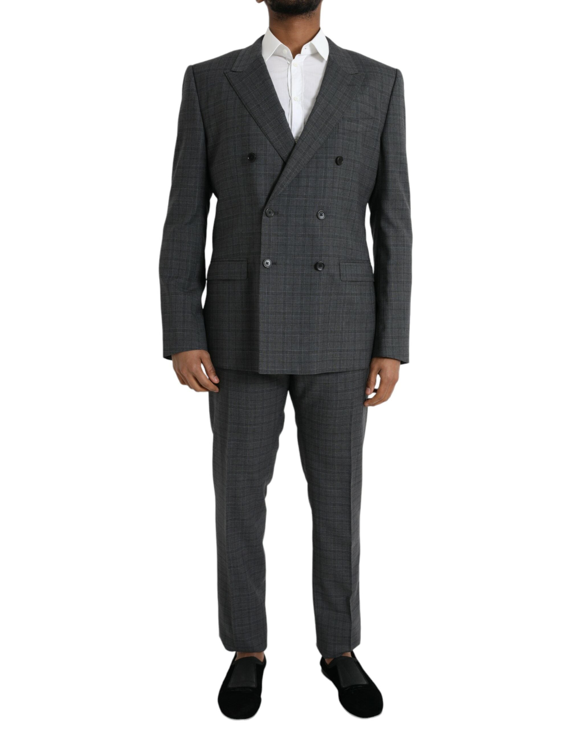 Dolce & Gabbana Gray Plaid Wool Martini Formal 2 Piece Men's Suit