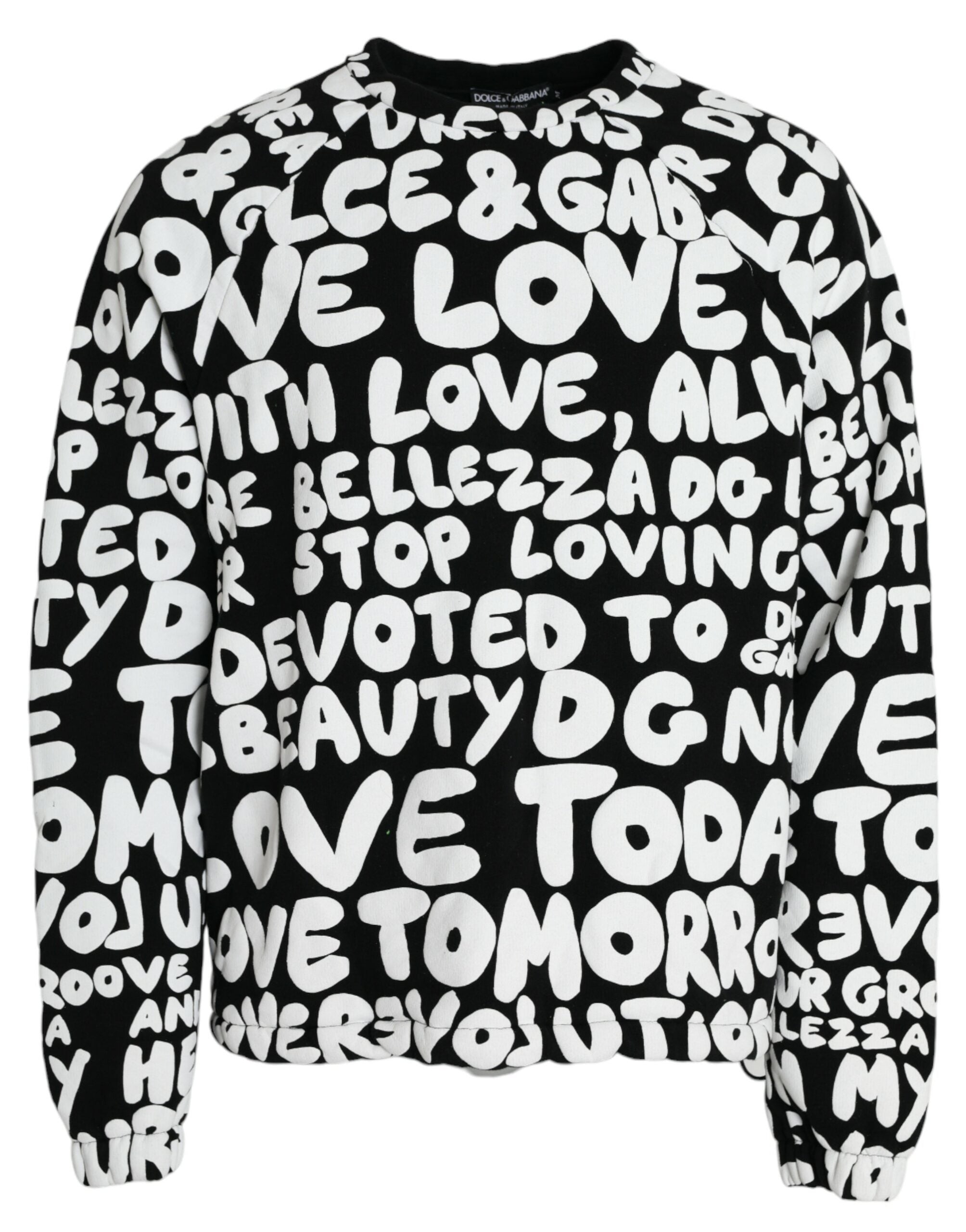 Dolce & Gabbana Black White Logo Print Crew Neck Sweatshirt Men's Sweater