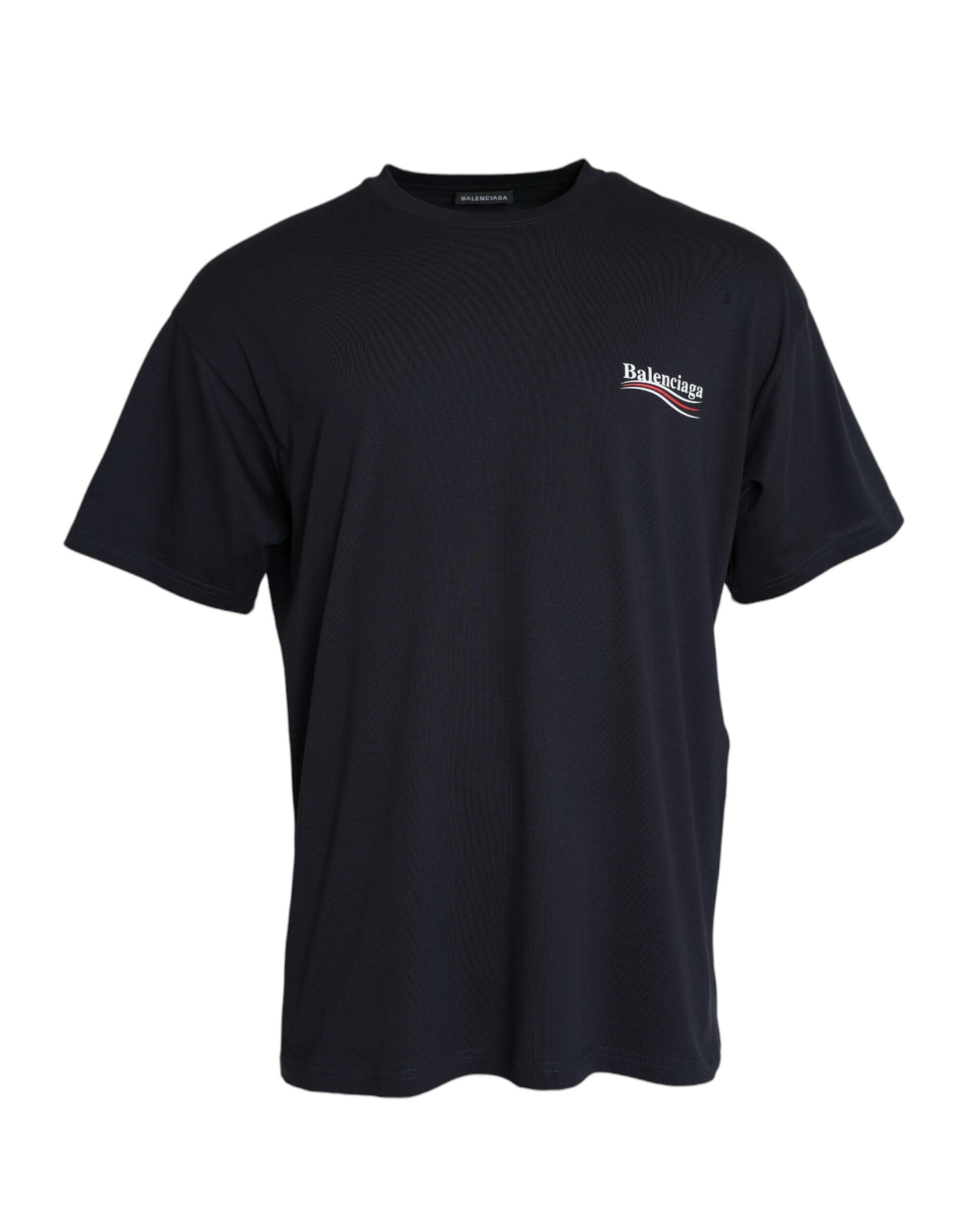 Balenciaga Dark Blue Cotton Logo Crew Neck Short Sleeves Men's T-shirt In Black