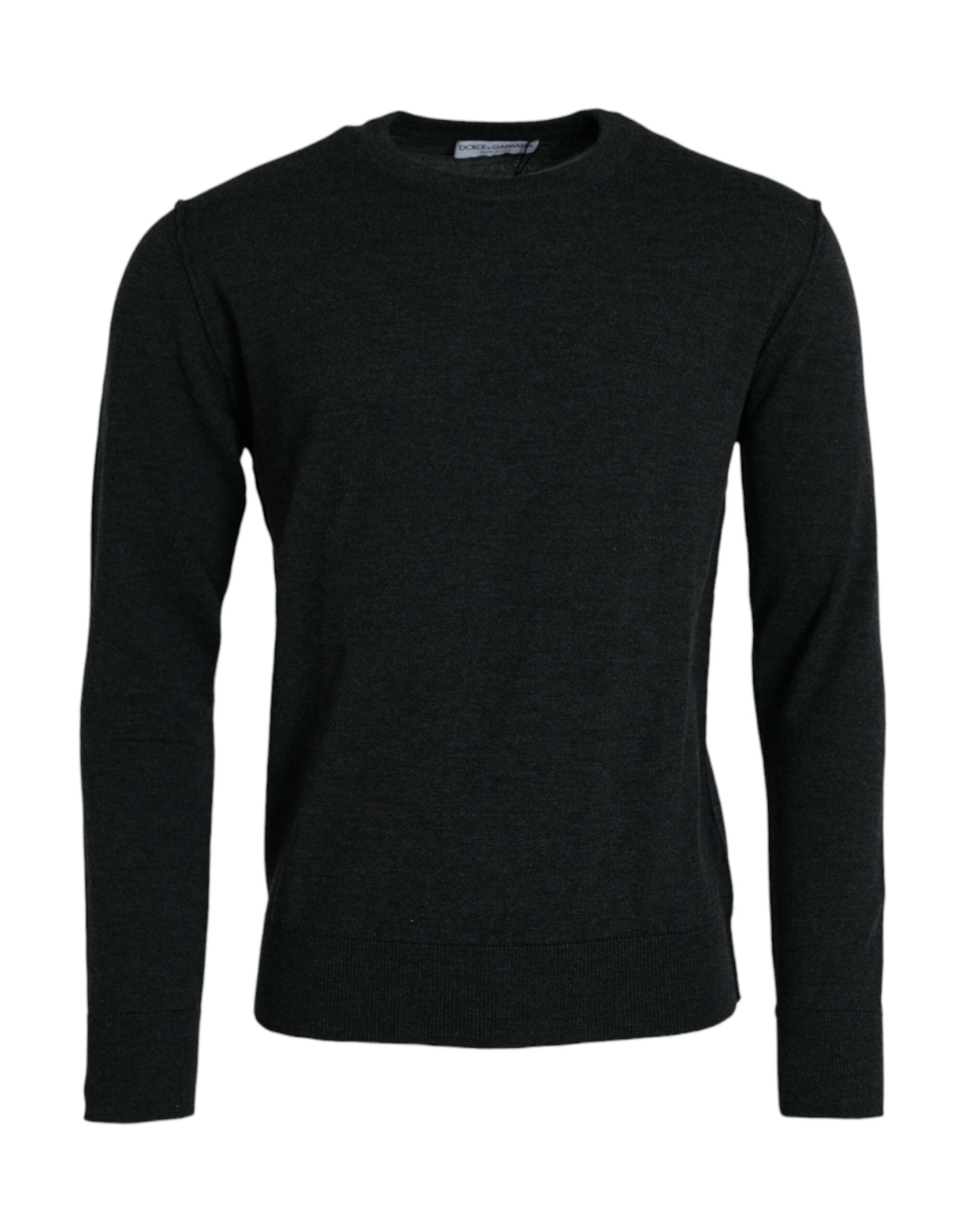 Dolce & Gabbana Dark Gray Wool Crew Neck Pullover Men's Sweater In Blue