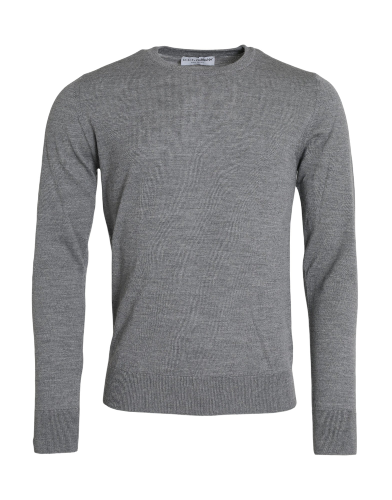 Dolce & Gabbana Ash Gray Wool Crew Neck Pullover Men's Sweater