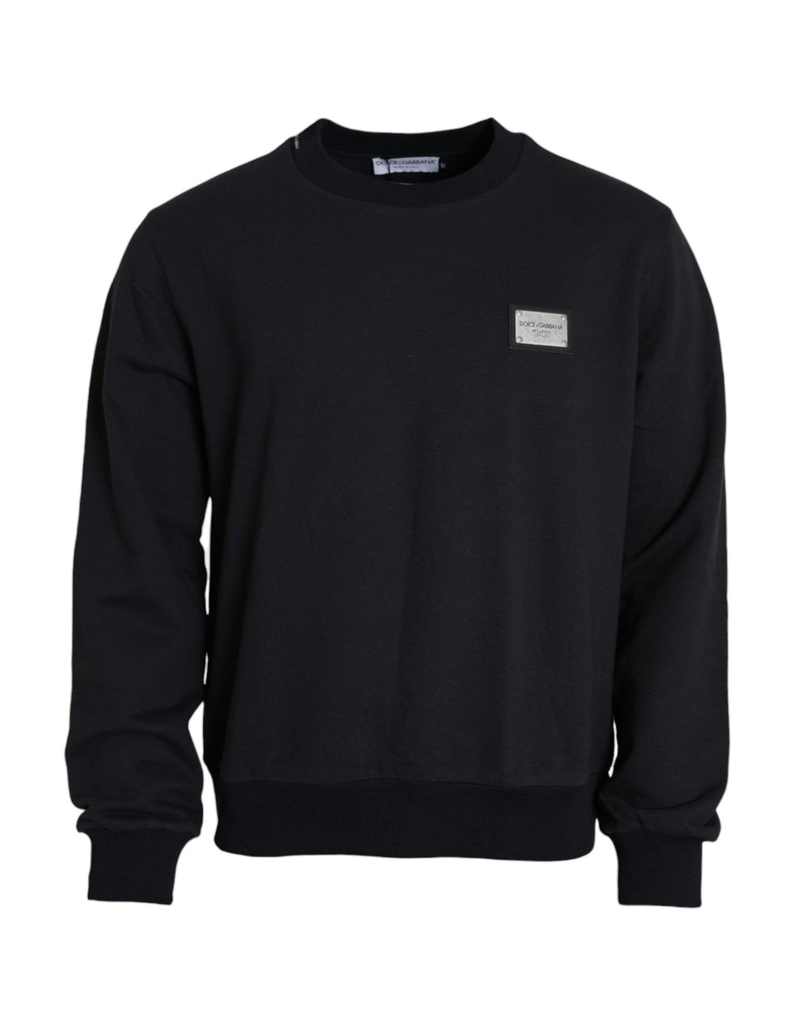 Dolce & Gabbana Dark Blue Cotton Logo Plaque Sweatshirt Men's Sweater