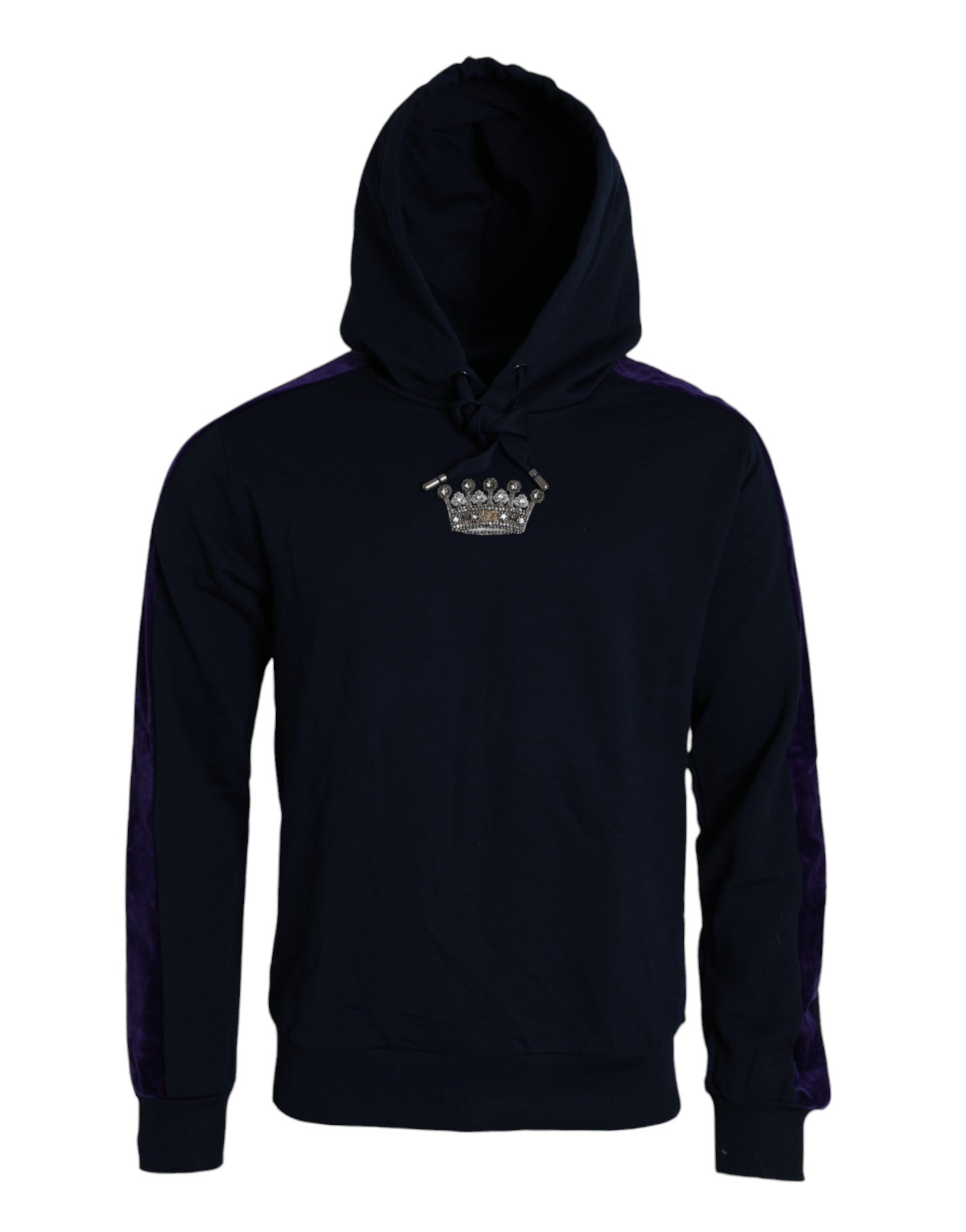 Dolce & Gabbana Dark Blue Cotton Crown Hooded Sweatshirt Men's Sweater