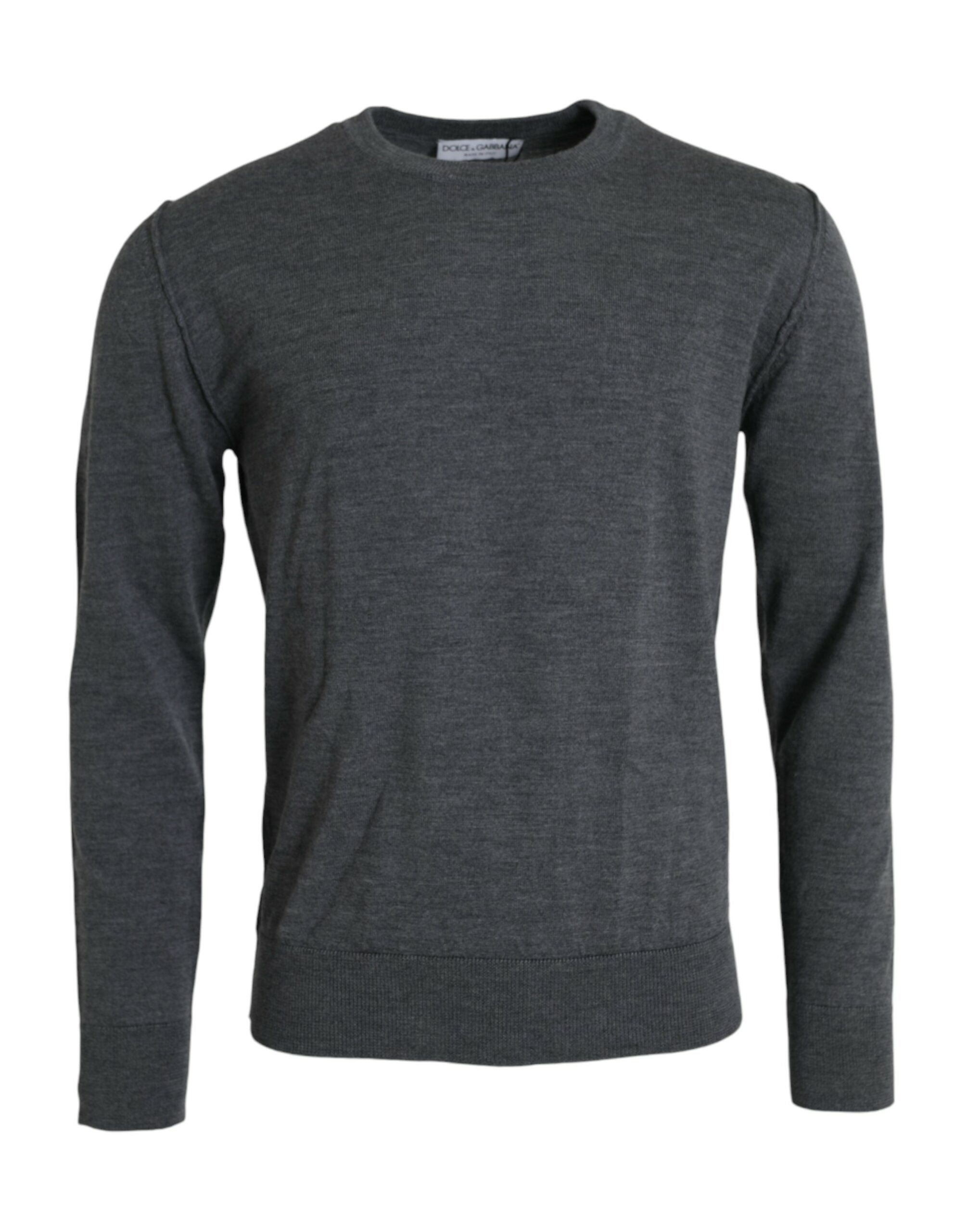 Dolce & Gabbana Dark Gray Wool Crew Neck Pullover Men's Sweater