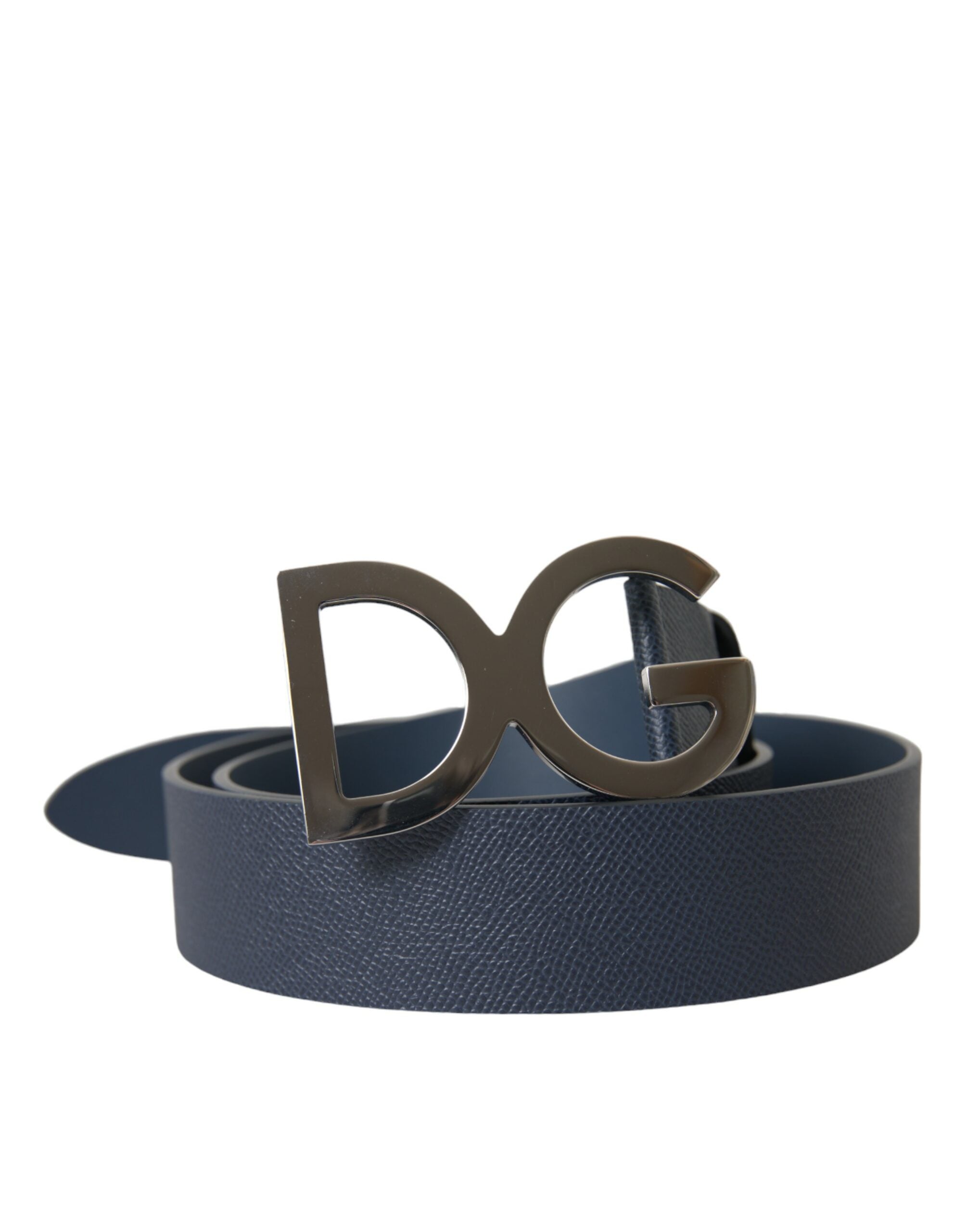 Dolce & Gabbana Blue Leather Silver Logo Metal Buckle Men's Belt
