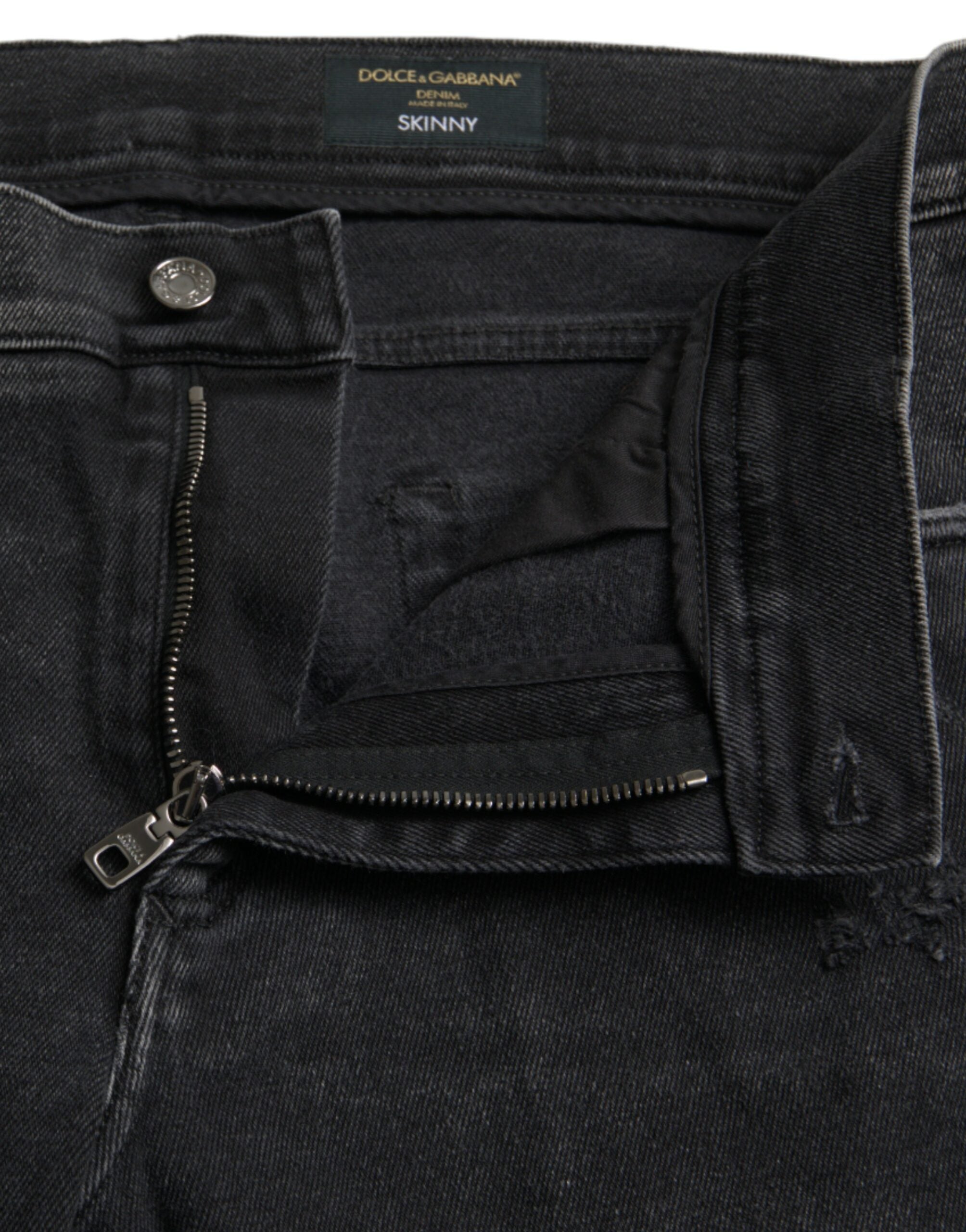 Shop Dolce & Gabbana Gray Cotton Stretch Skinny Denim Logo Men's Jeans
