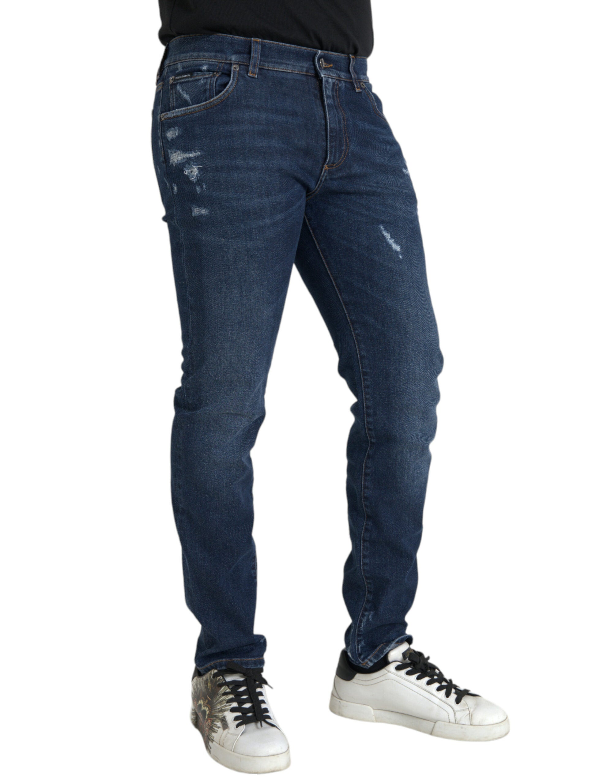 Shop Dolce & Gabbana Blue Slim Fit Cotton Skinny Men Denim Men's Jeans