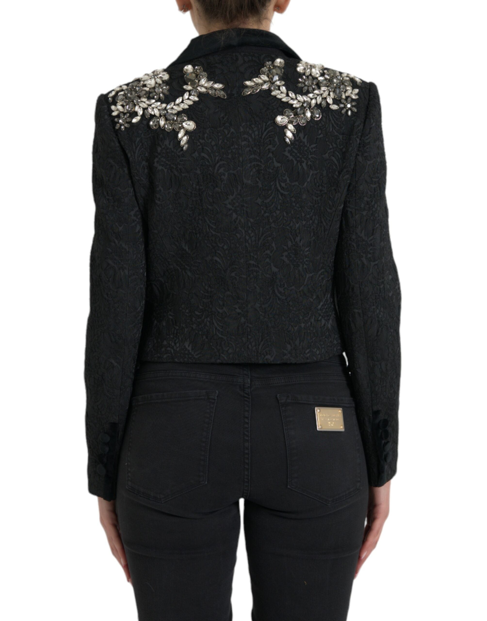 Shop Dolce & Gabbana Elegant Embellished Black Overcoat Women's Jacket