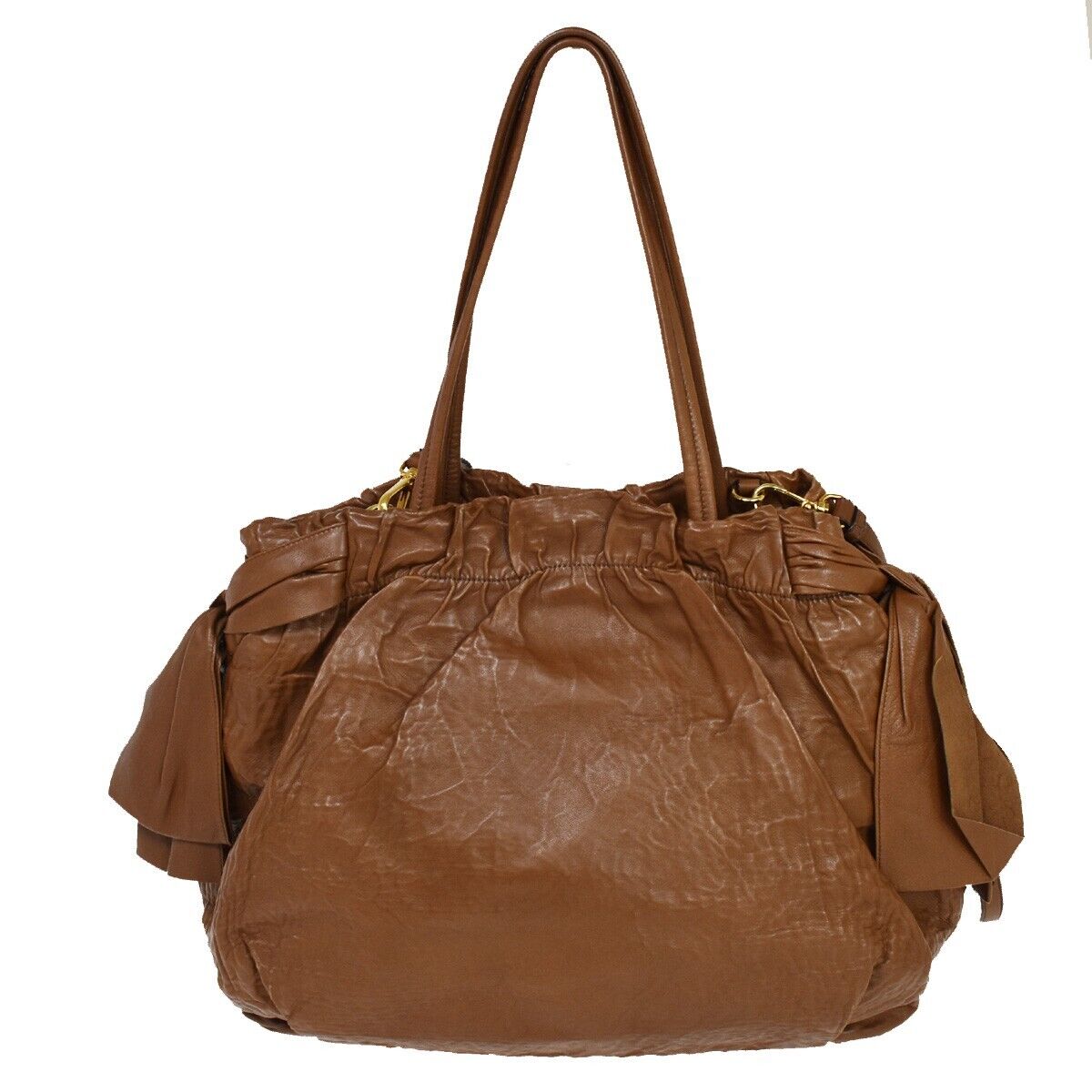 Shop Prada Ribbon Brown Leather Shoulder Bag ()