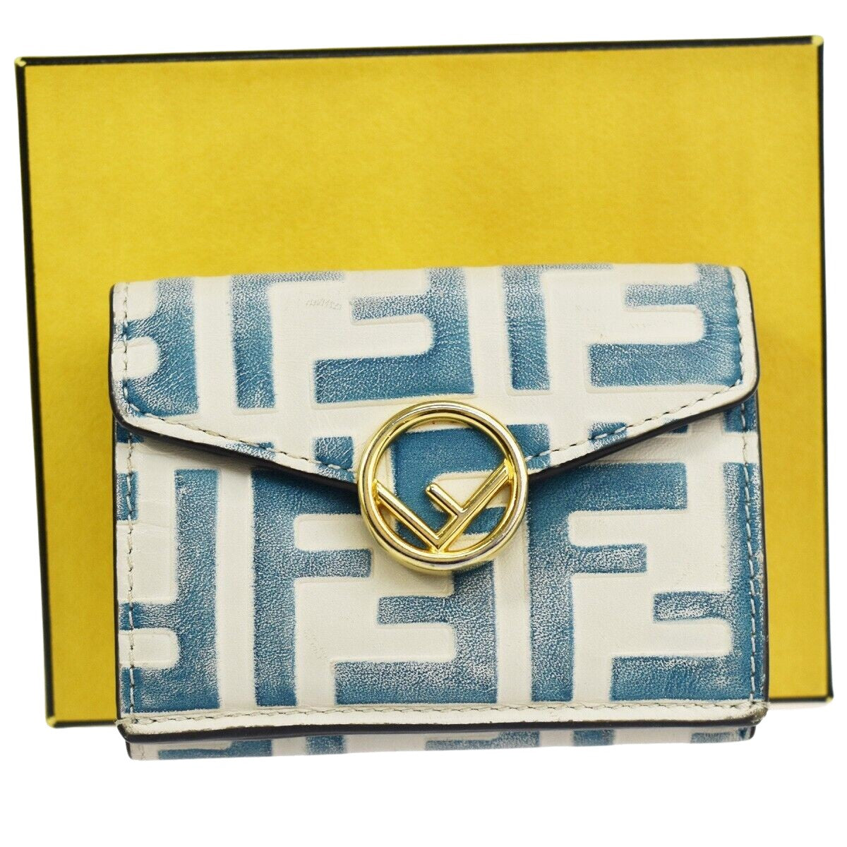 Shop Fendi Micro Trifold Wallet Blue Leather Wallet  ()