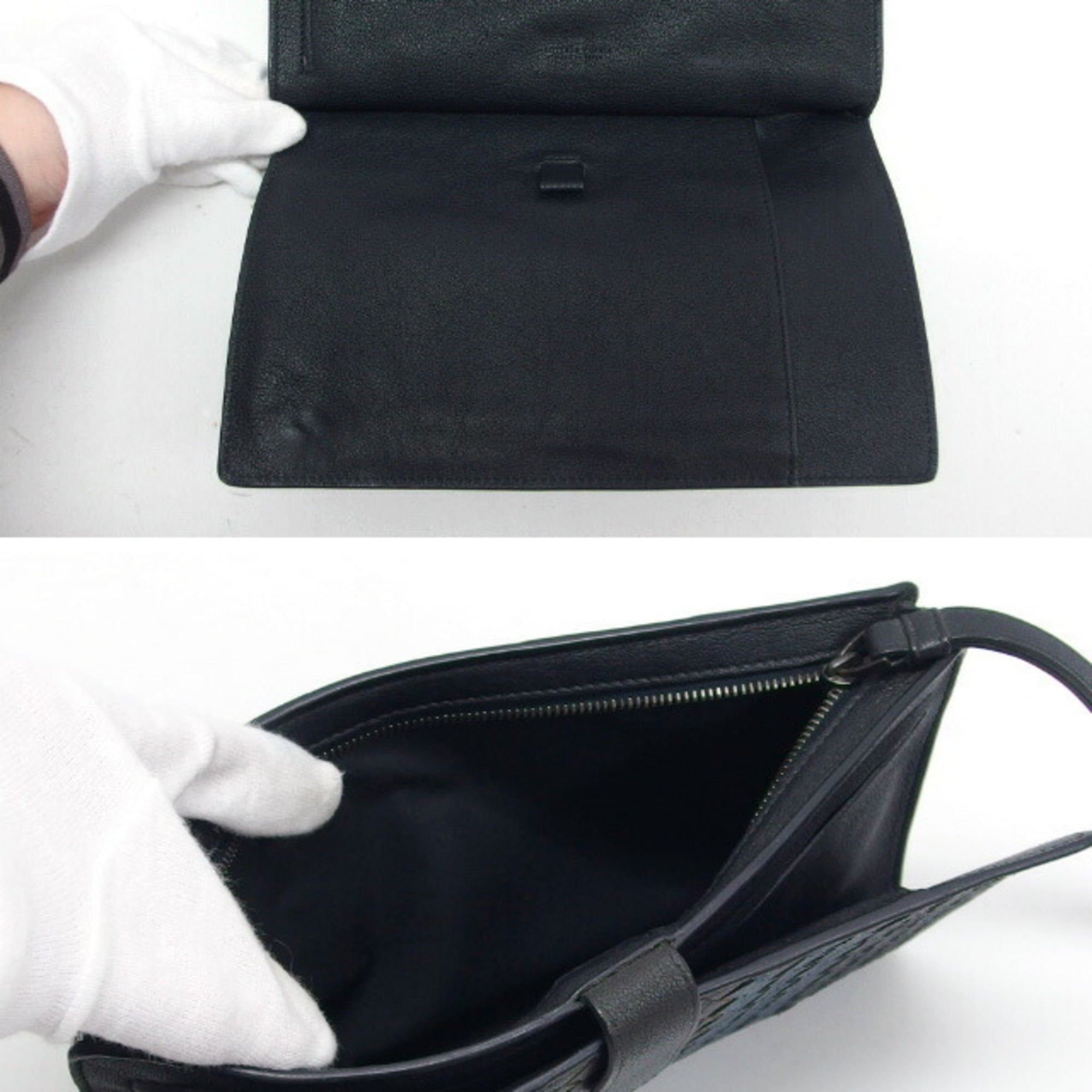 Shop Bottega Veneta Intrecciato Navy Leather Clutch Bag ()