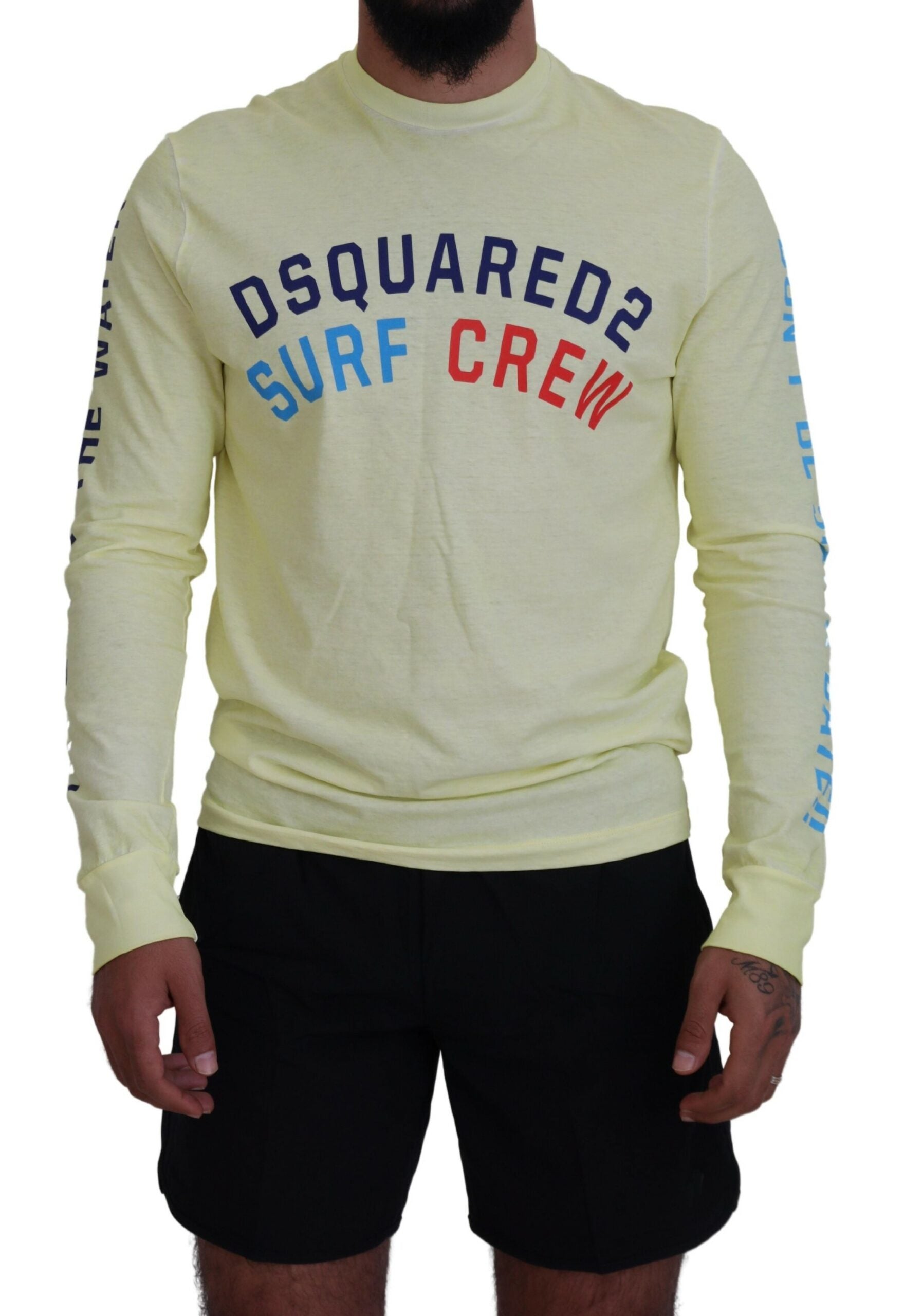Dsquared² Yellow Colorful Print Long Sleeves Top Men's T-shirt In Green
