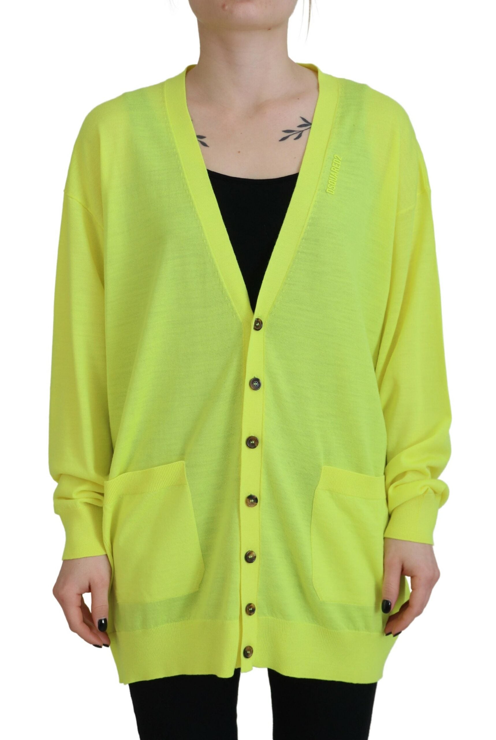 Dsquared² Yellow Wool Knitted Buttoned Cardigan Women's Sweater In Green