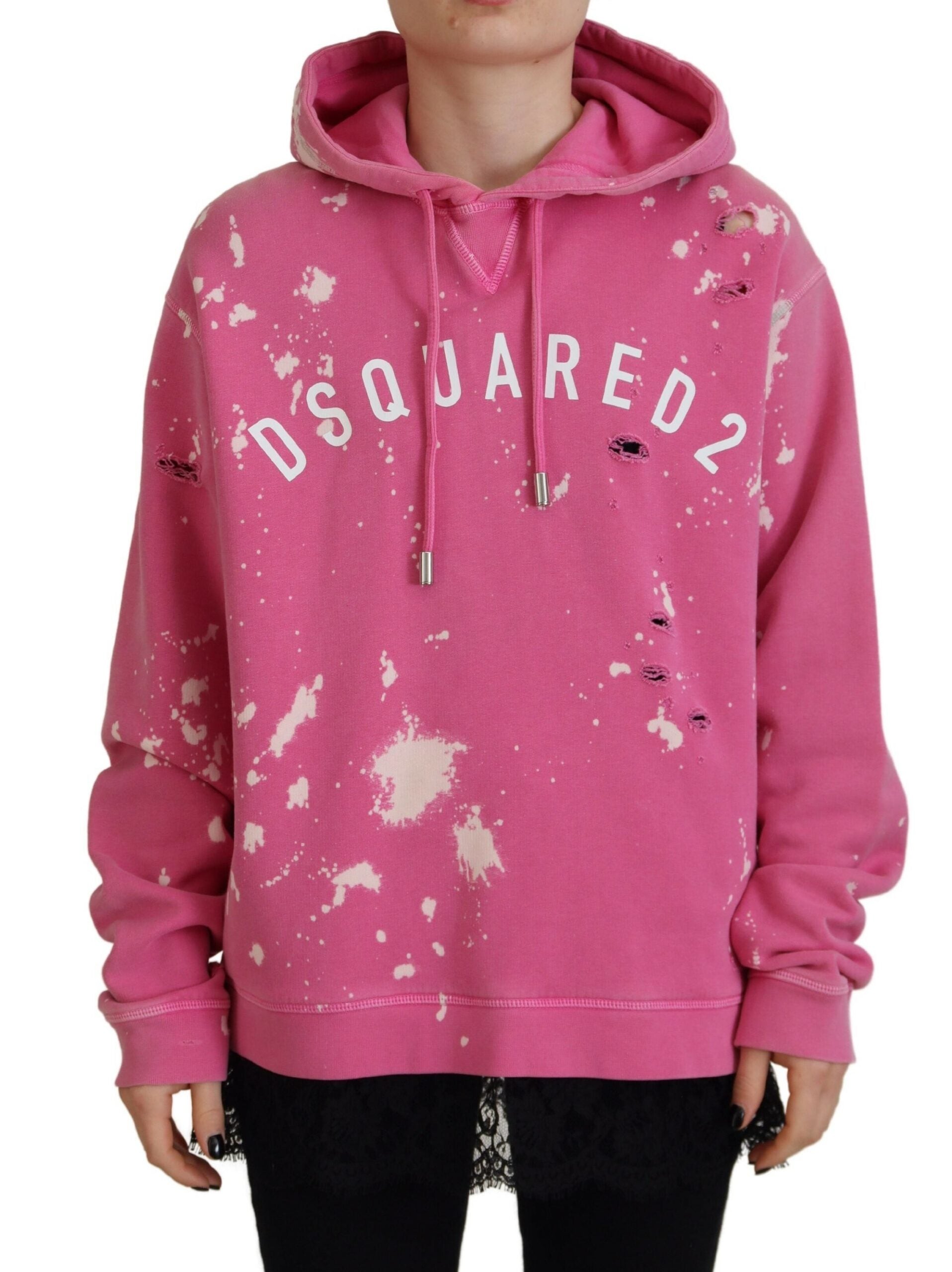 Dsquared² Pink Logo Print Cotton Hoodie Sweatshirt Women's Sweater
