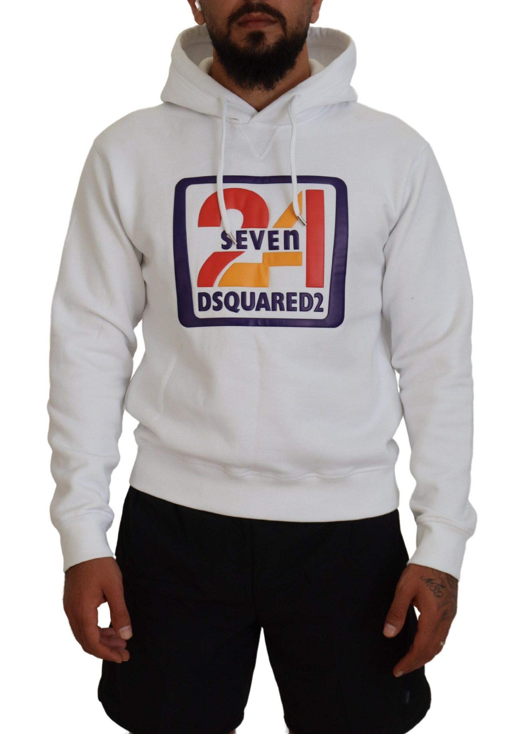 Dsquared² White Cotton Hooded Printed Men Pullover Men's Sweater