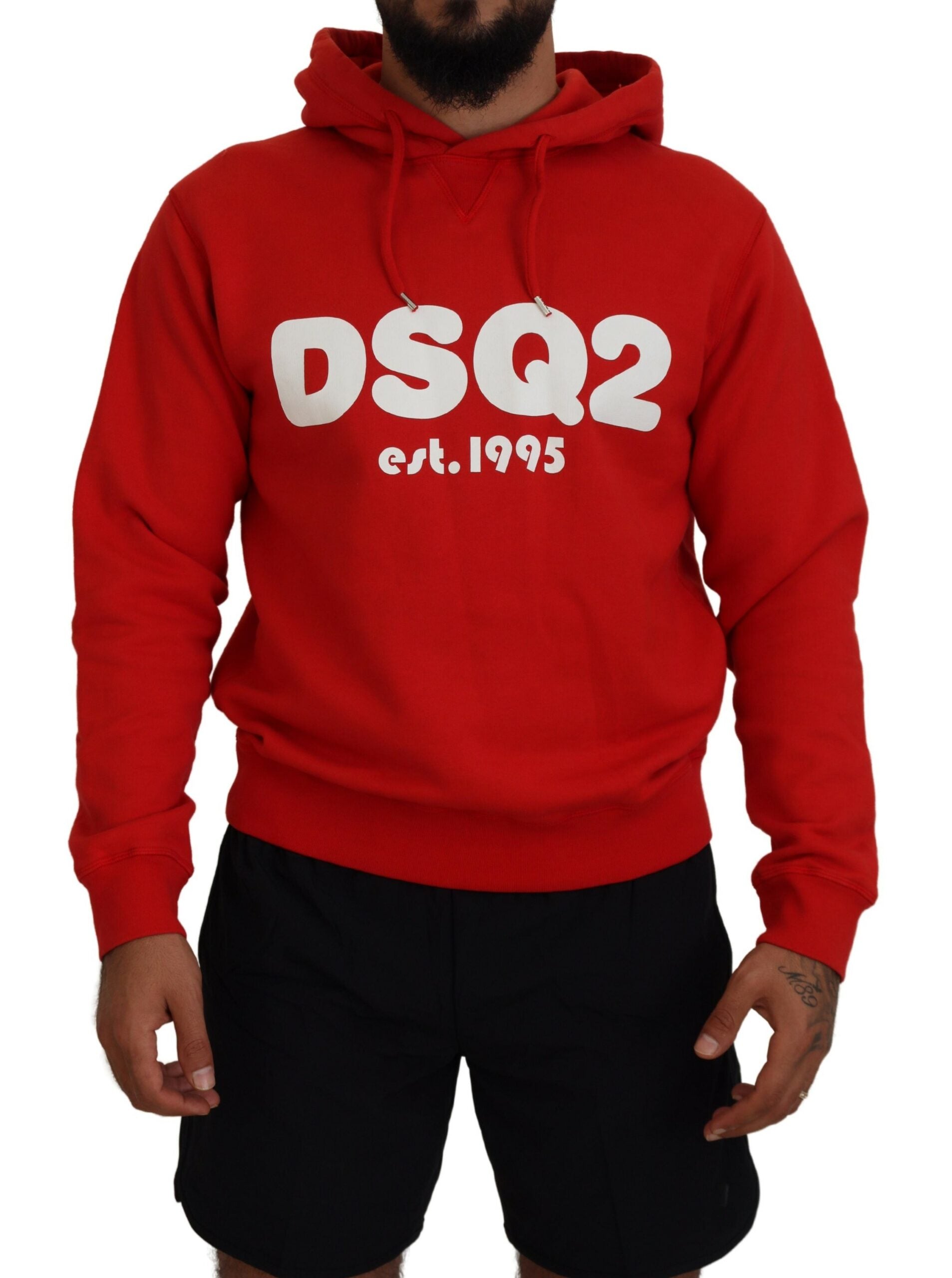 Dsquared² Red Cotton Hooded Printed Men Pullover Men's Sweater