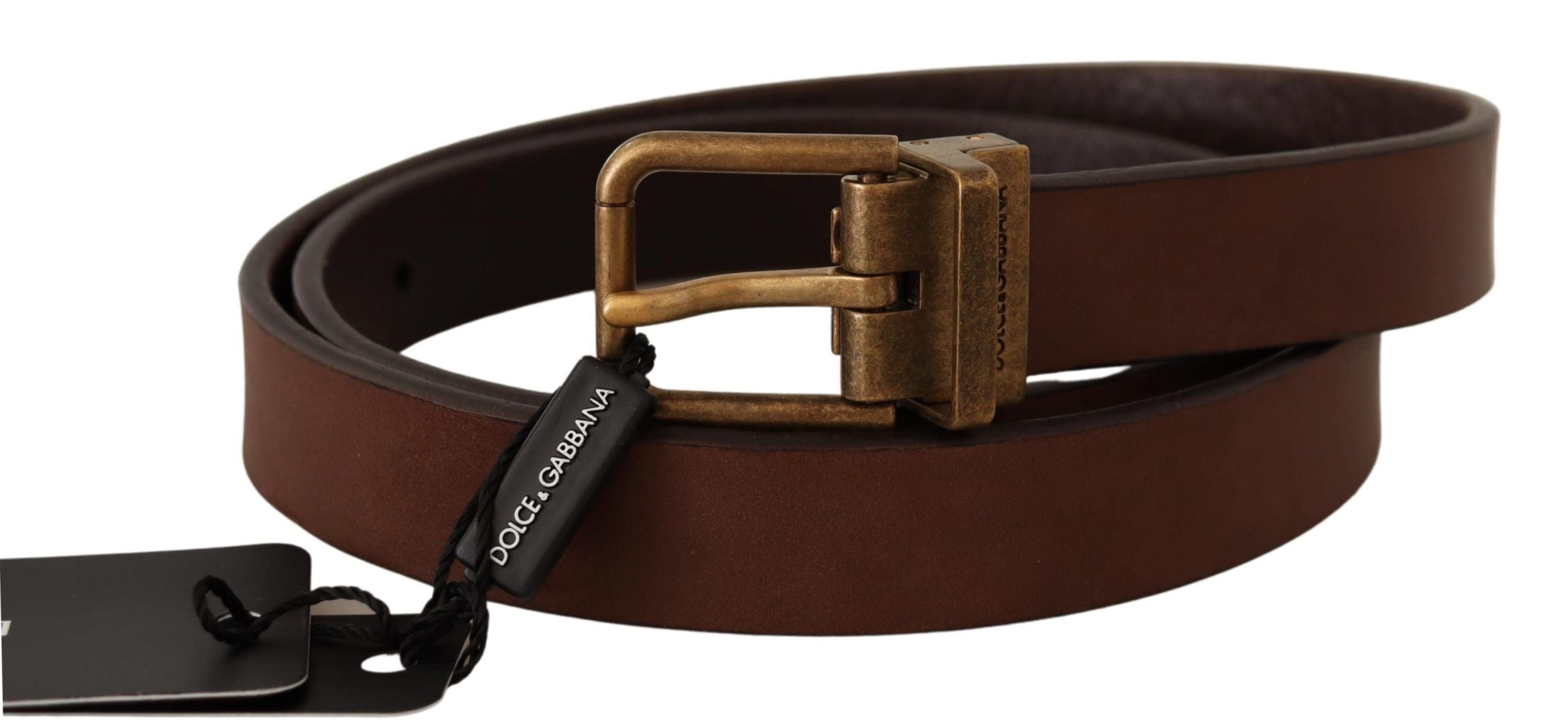 Shop Dolce & Gabbana Elegant Brown Leather Belt With Gold Men's Buckle
