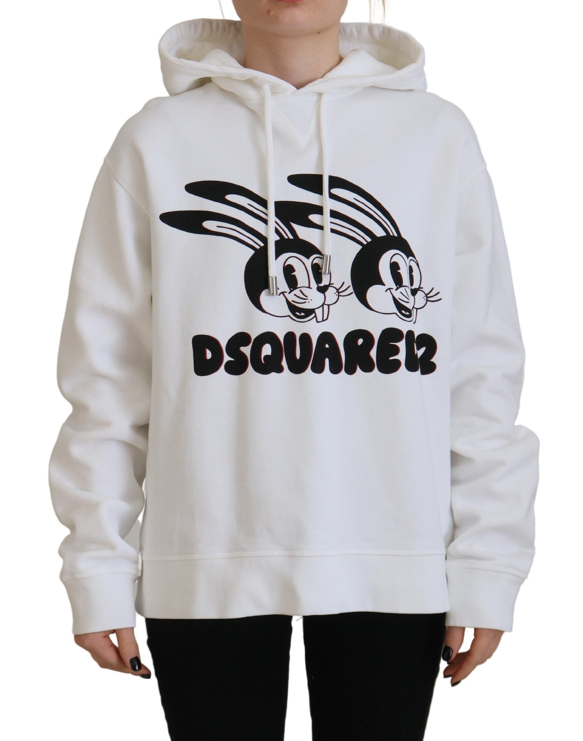 Dsquared² White Logo Animals Print Hooded Long Sleeve Women's Sweater