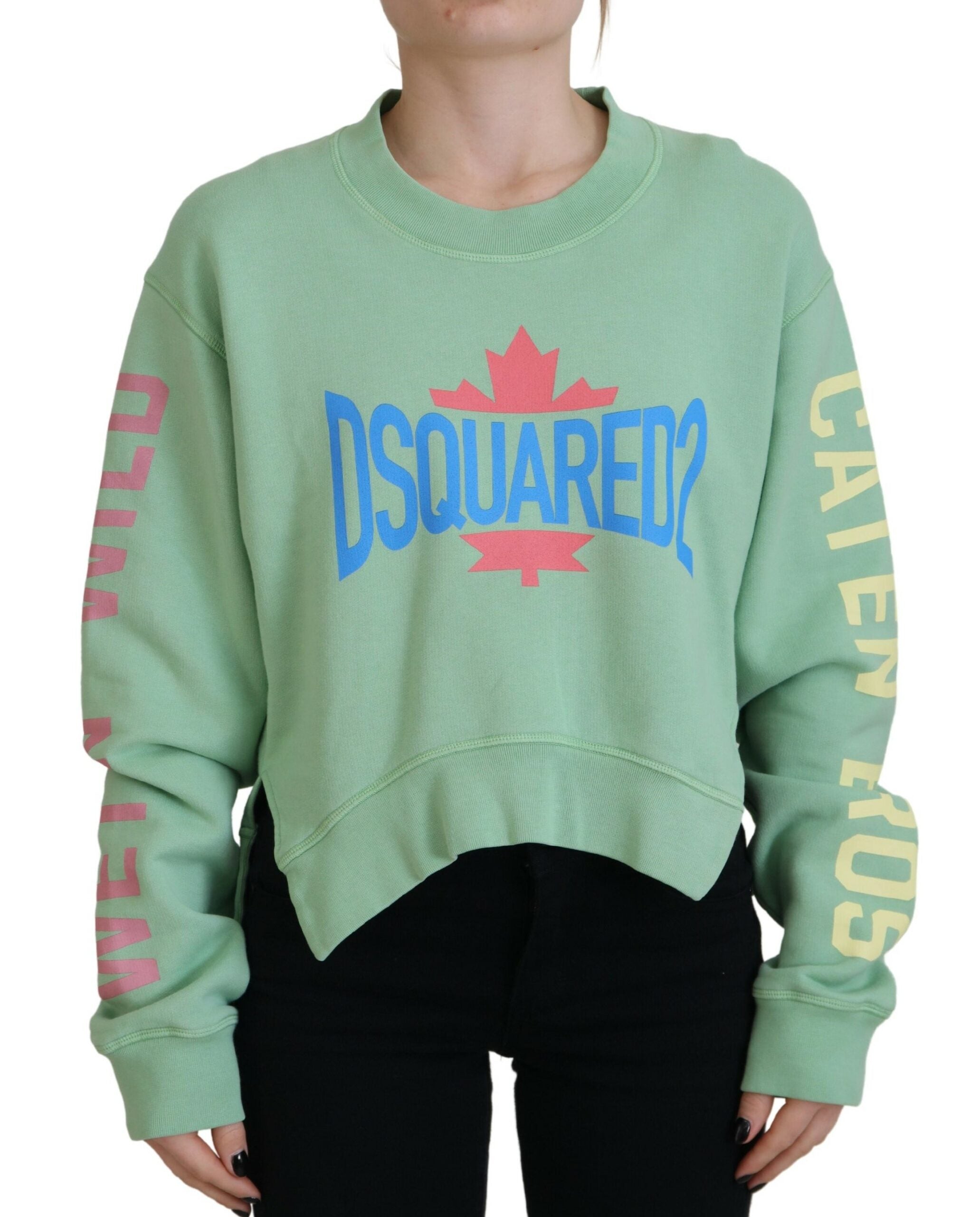 Dsquared² Green Logo Printed Crew Neck Long Sleeve Women's Sweater