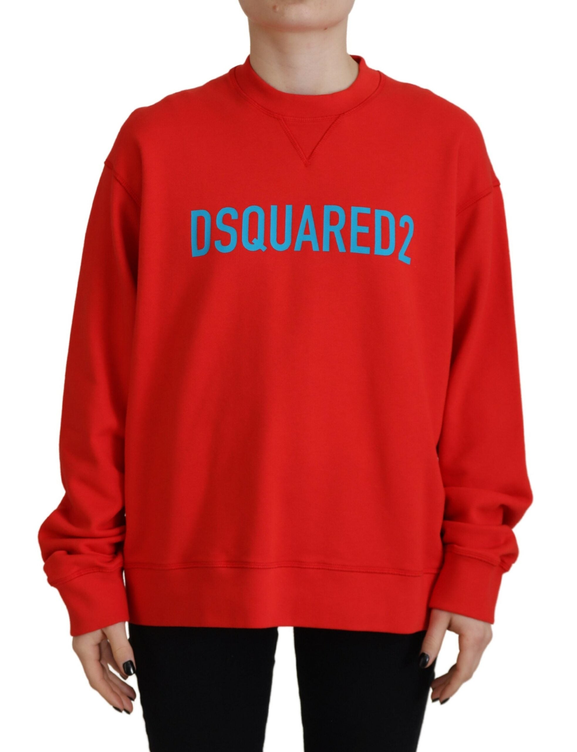 Dsquared² Red Cotton Printed Crew Neck Long Sleeve Women's Sweater
