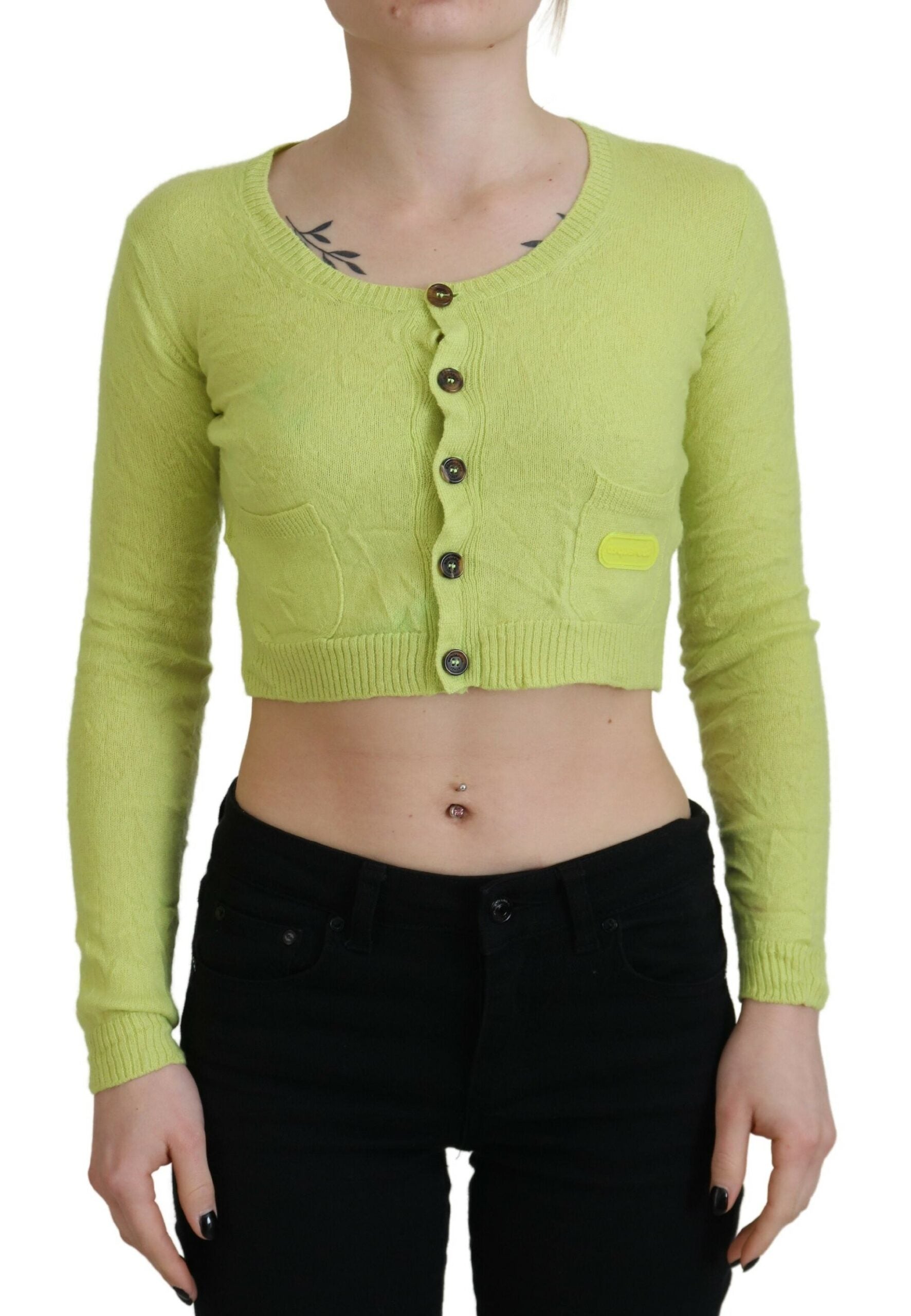 Dsquared² Yellow Green Cashmere Long Sleeves Cropped Women's Sweater