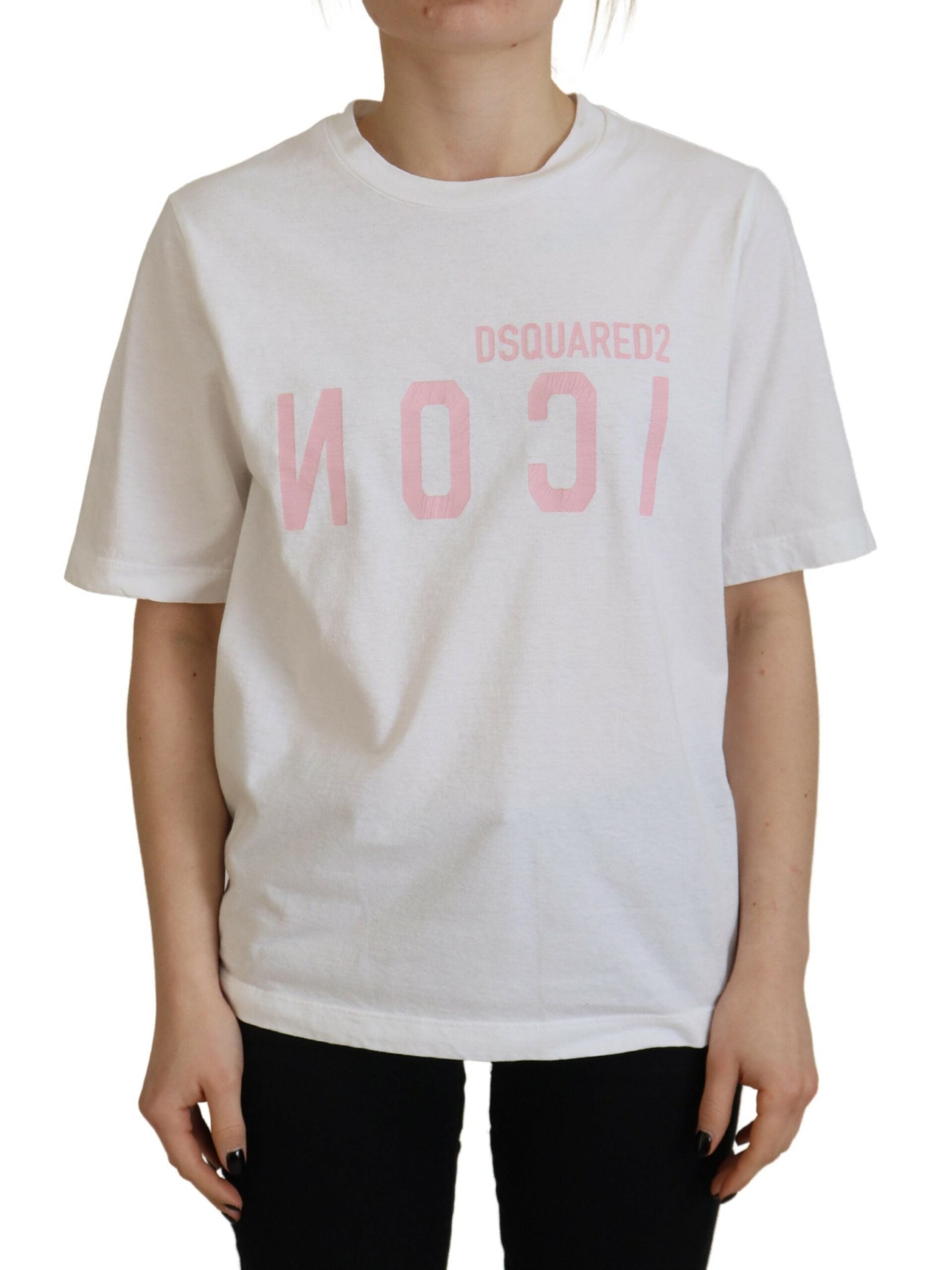 Dsquared² White Cotton Shiny Icon East Tee Crewneck Women's T-shirt In Multi