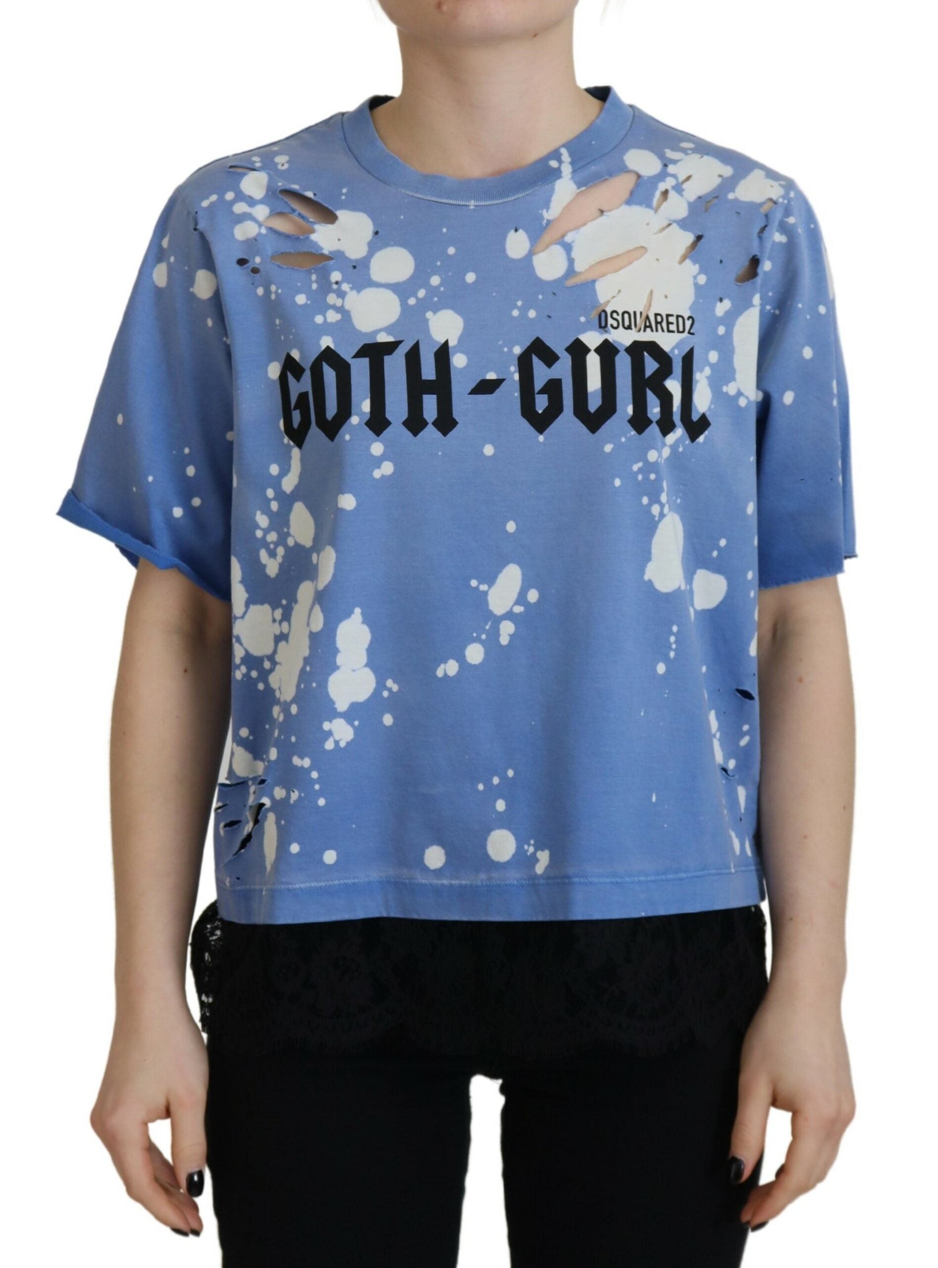 Dsquared² Blue Goth Gurl Print Black Lace Cotton Tee Women's T-shirt