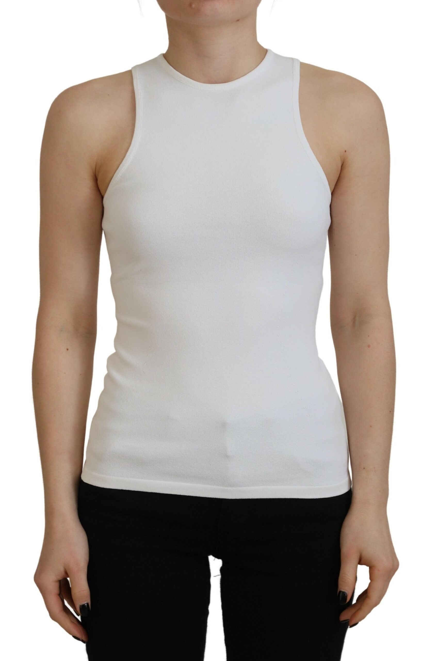 Dsquared² White Viscose Sleeveless Round Neck Tank Women's T-shirt In Multi