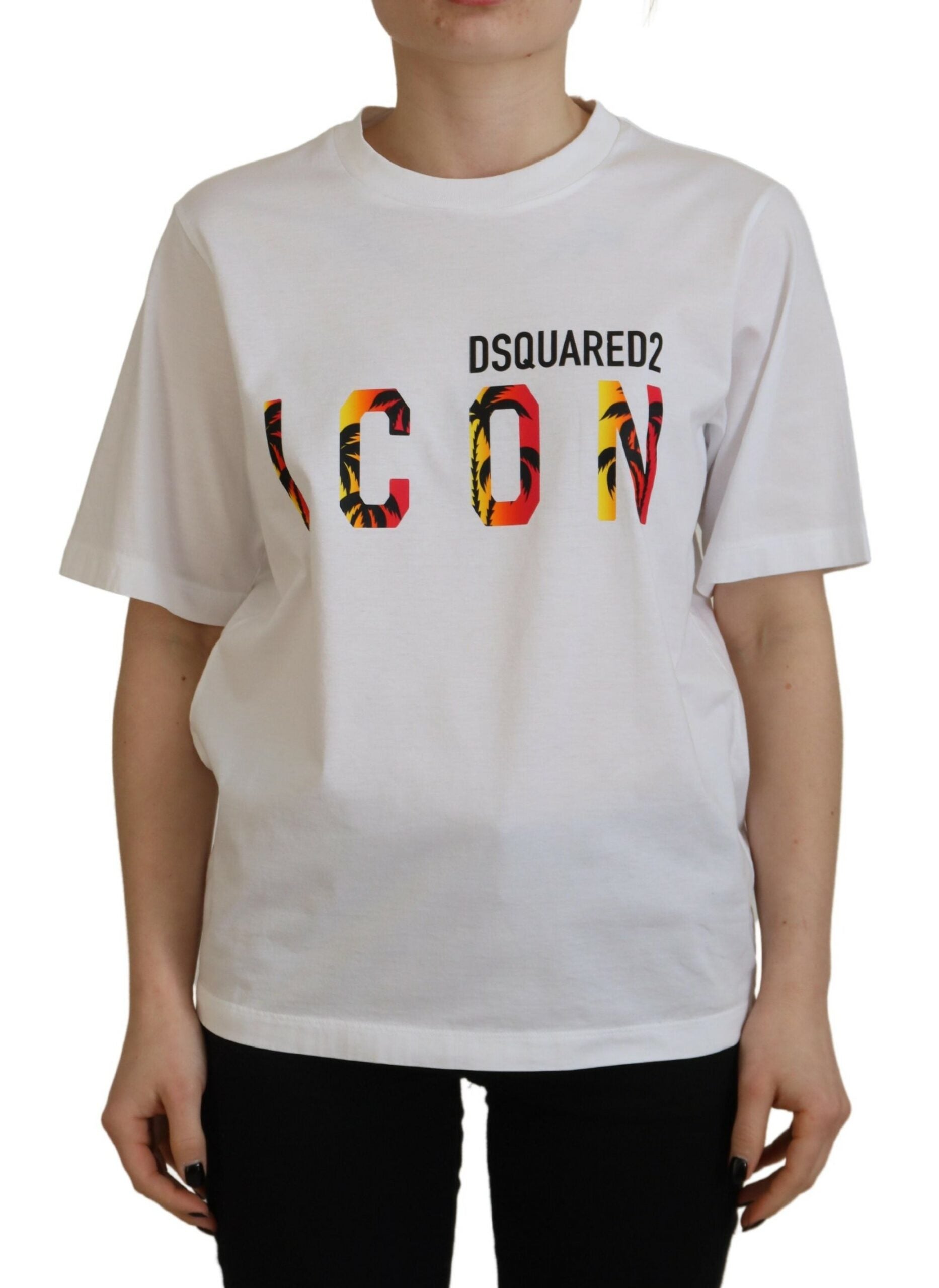 Dsquared² White Cotton Shiny Icon East Tee Crewneck Women's T-shirt In Multi