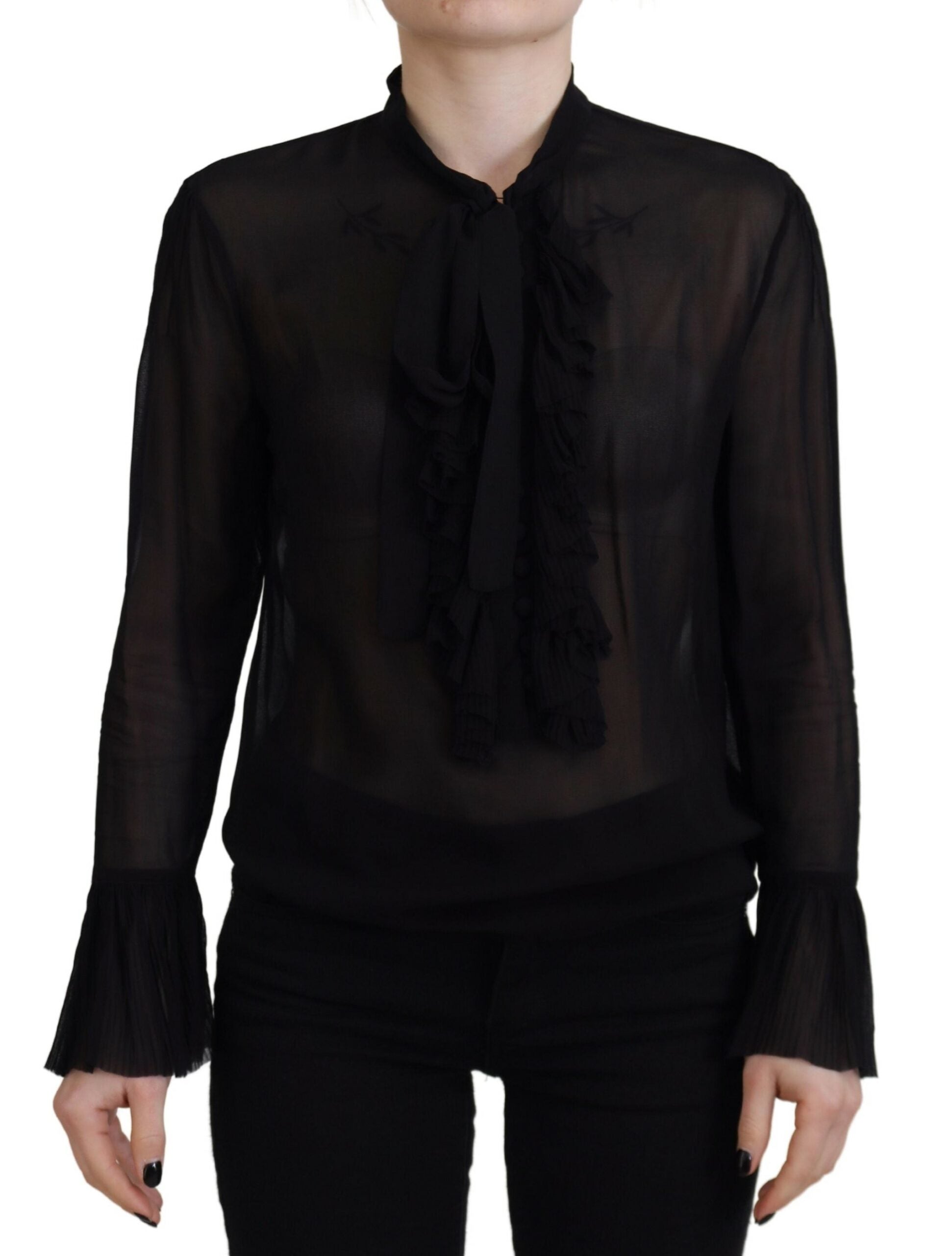 Dsquared² Black Viscose Long Sleeves See Through Blouse Women's Top