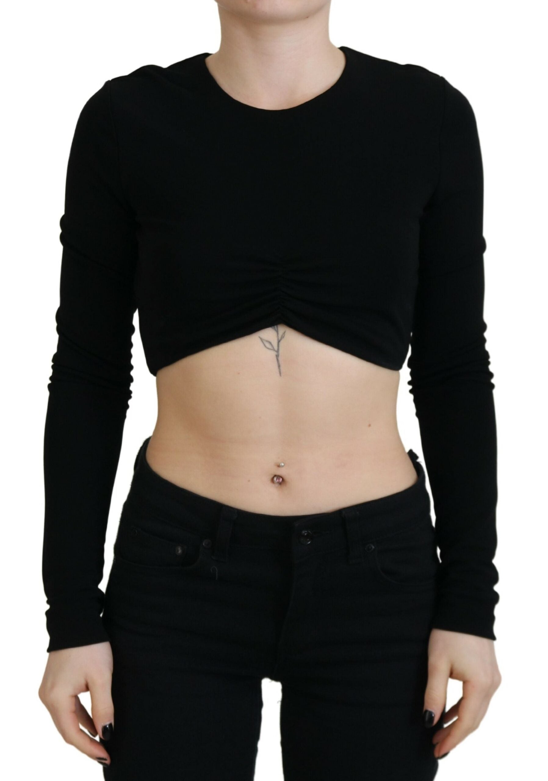 Dsquared² Black Viscose Cropped Round Neck Long Sleeves Women's Top