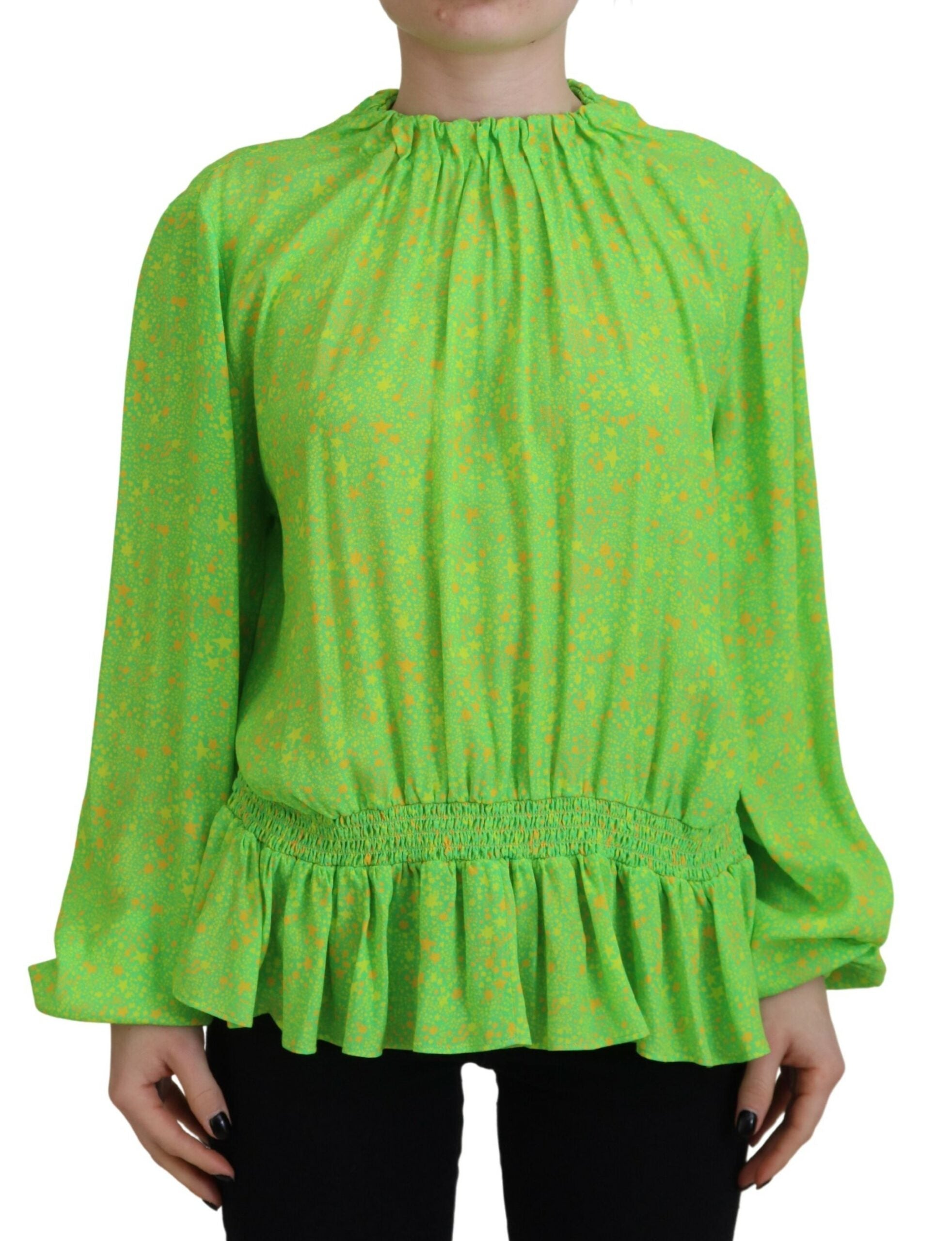 Dsquared² Green Stars Print Viscose Long Sleeves Blouse Women's Top