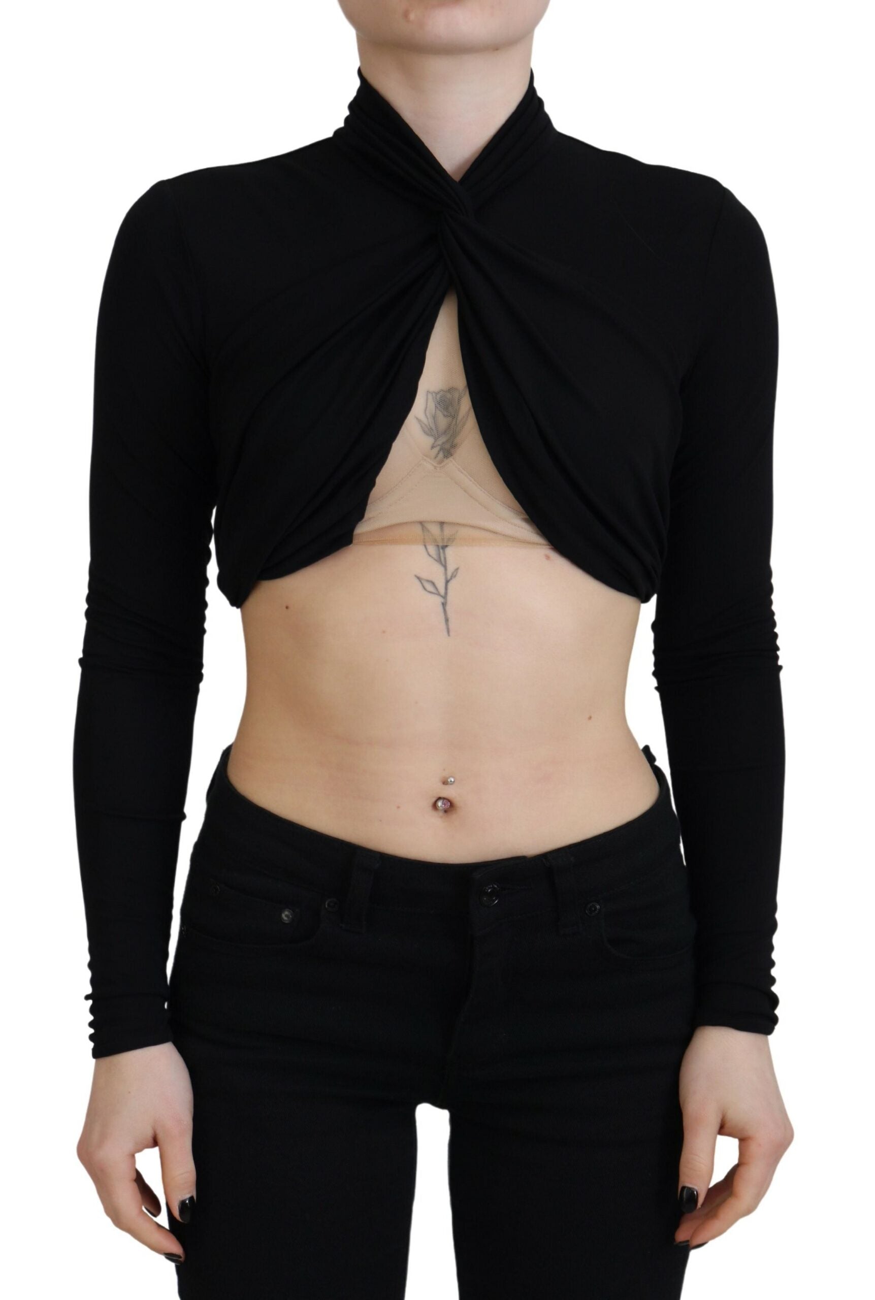 Dsquared² Black Cut Out Viscose Cropped Long Sleeves Women's Top