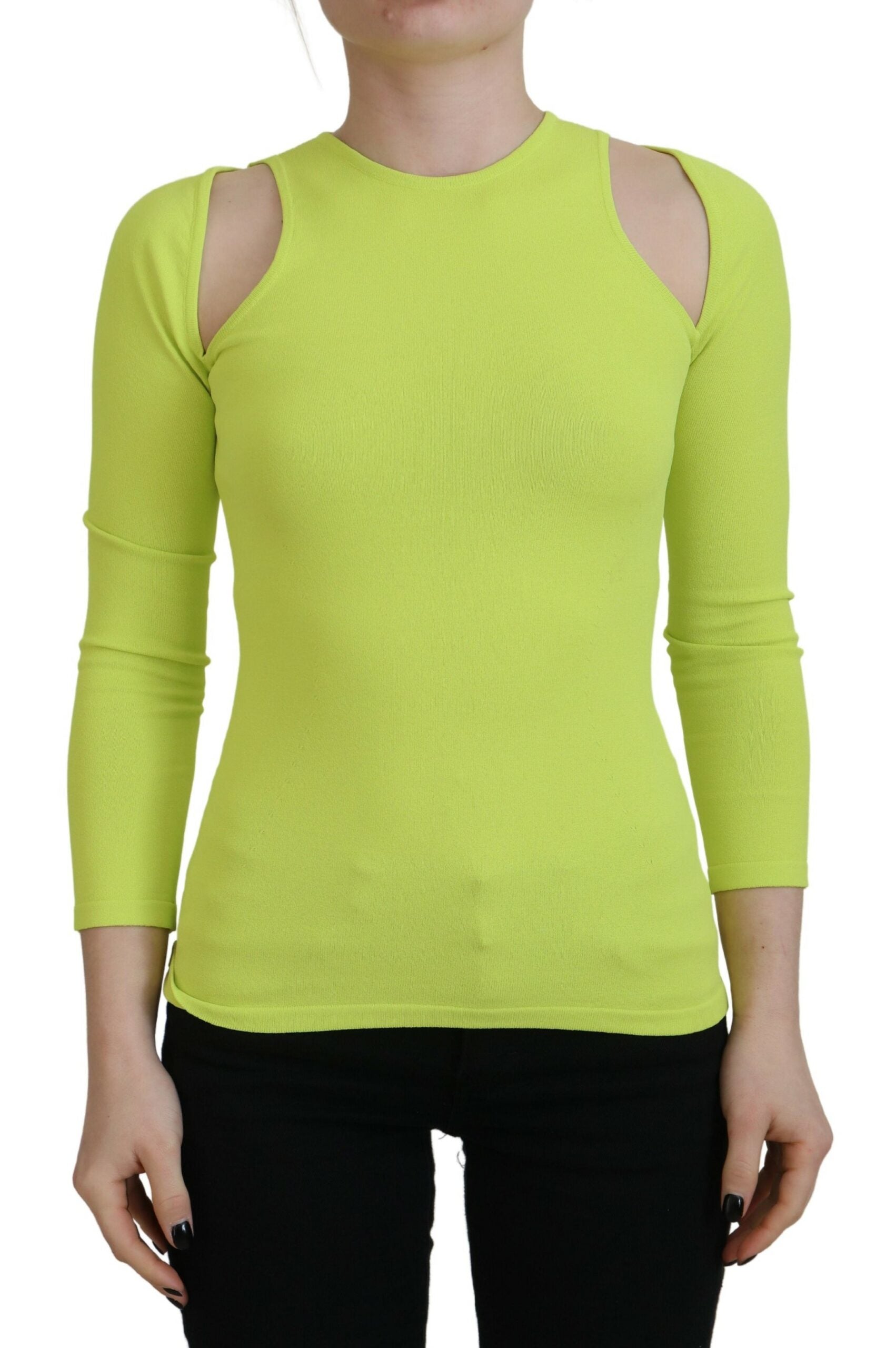 Dsquared² Yellow Green Viscose Open Shoulder Long Sleeves Women's Top