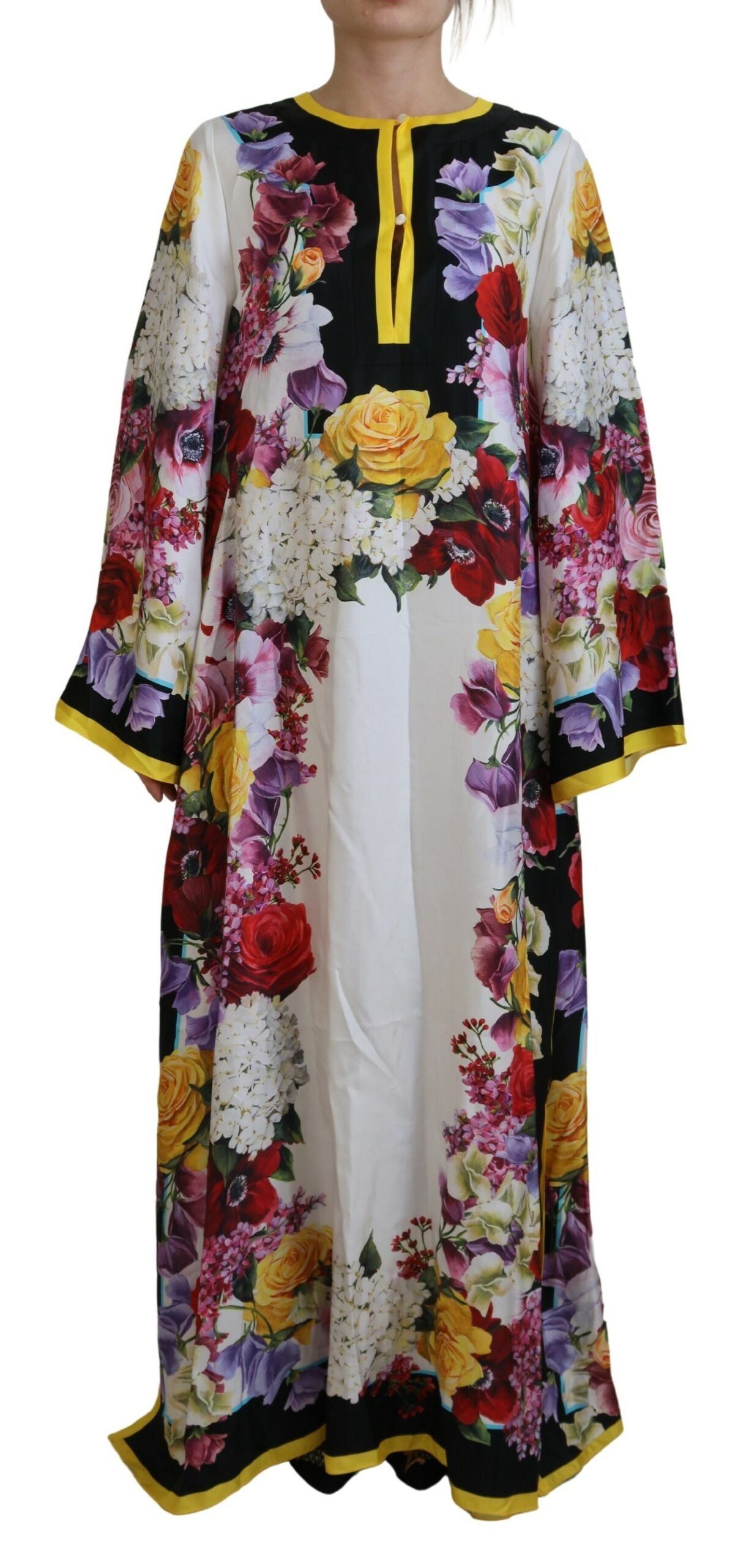 Dolce & Gabbana Elegant Silk Long Sleeve Kaftan Women's Dress In Multi