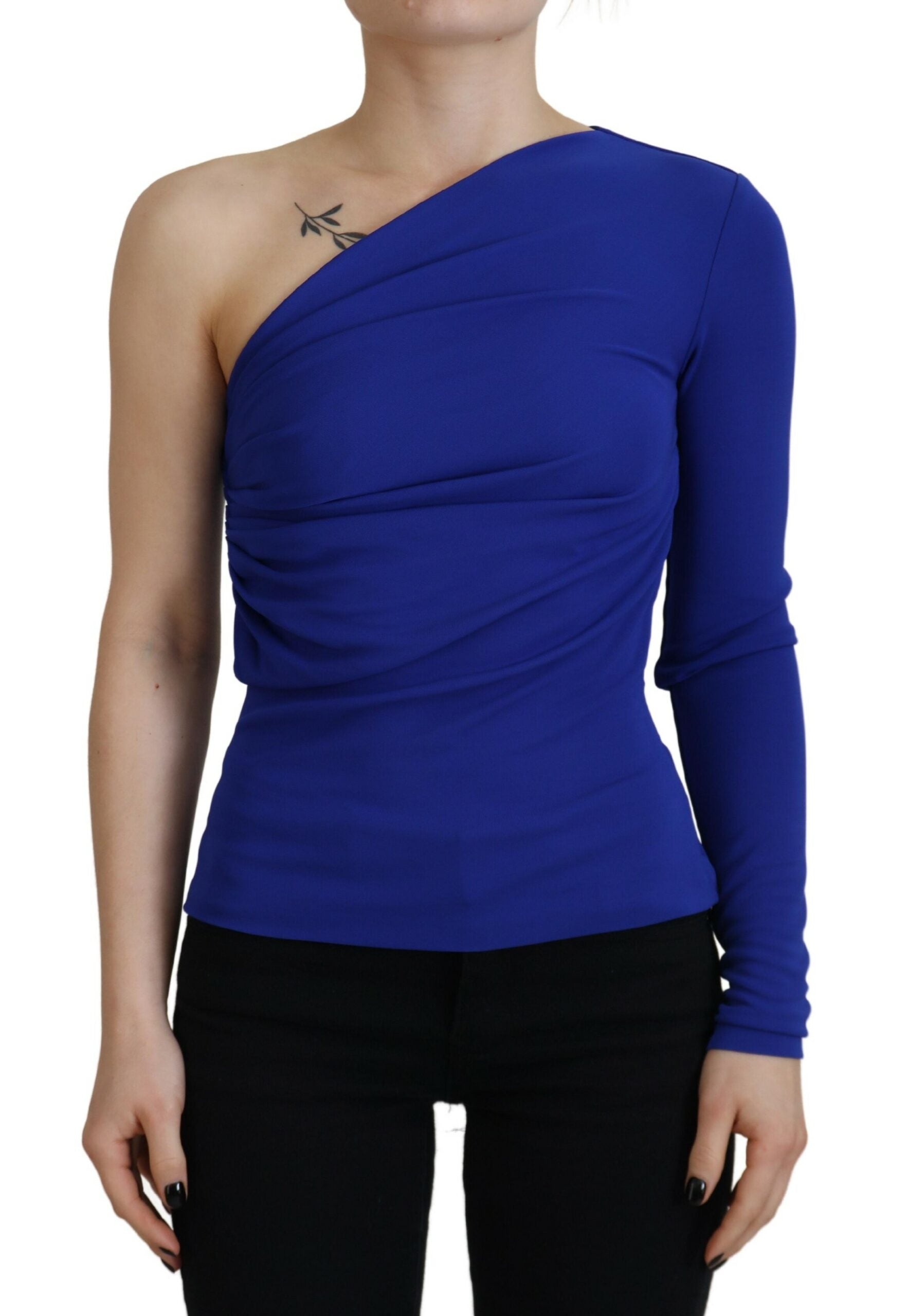 Dsquared² Blue Viscose One Shoulder Slim Fit Blouse Women's Top In Black