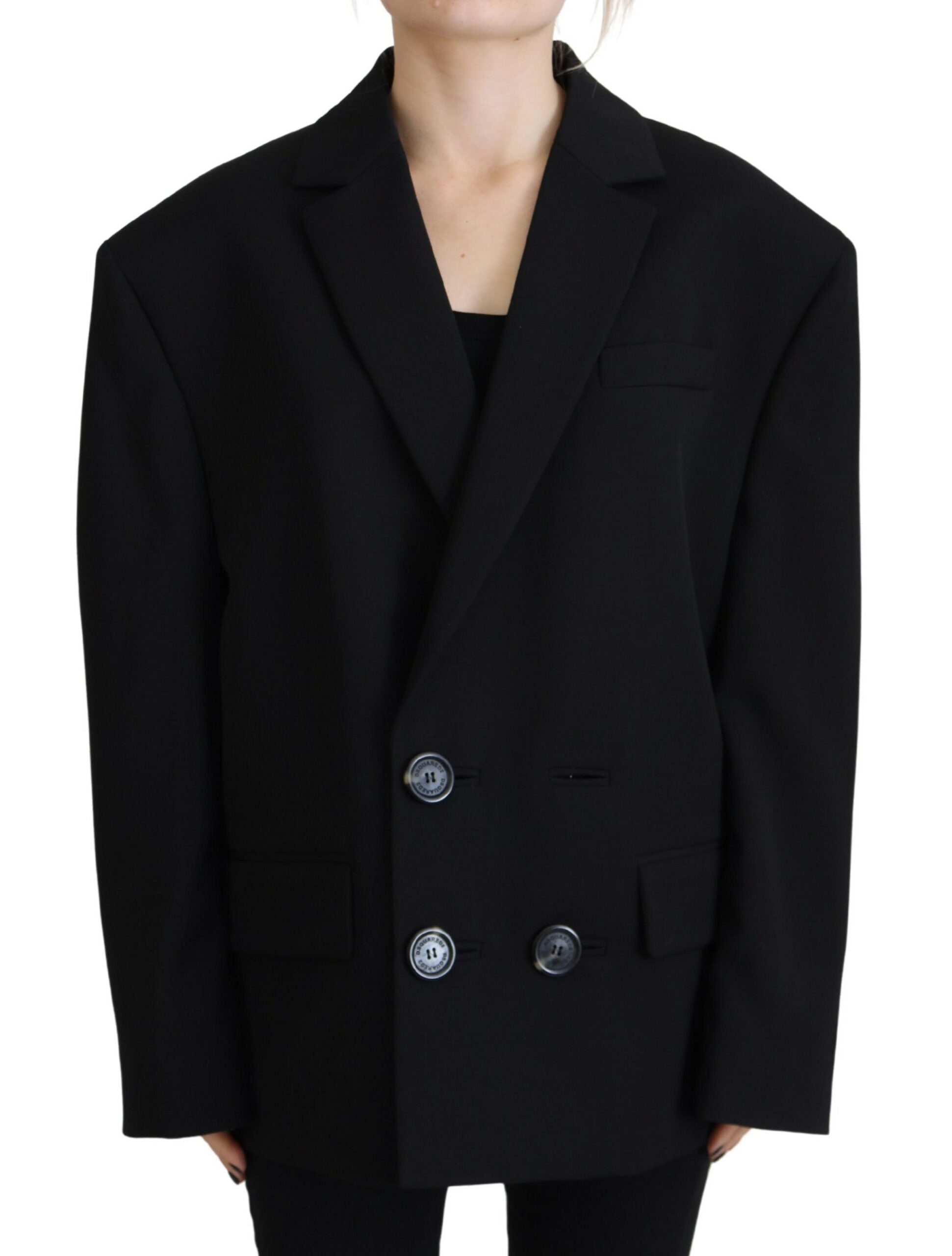 Dsquared² Black Double Breasted Coat Blazer Women's Jacket