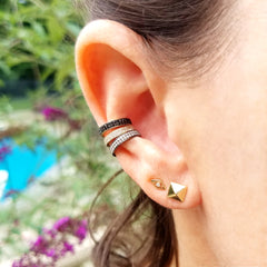 Diamond Ear Cuffs and 14K Gold Pyramid Earring